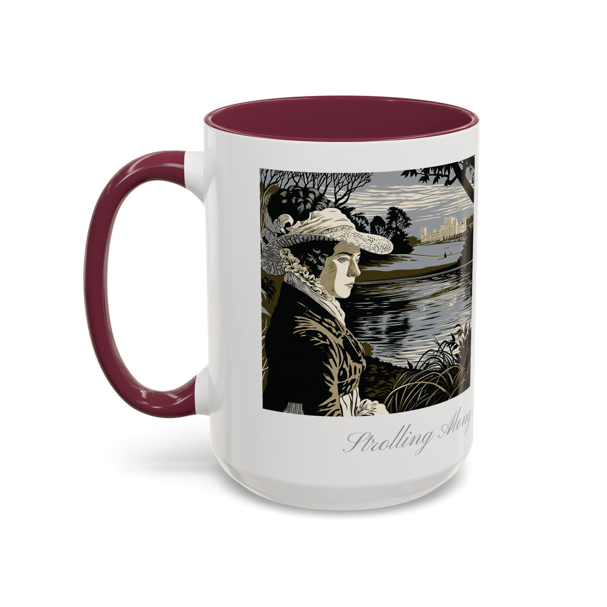 'Strolling Pemberley' Ceramic Coffee Cup — Vintage Regency Silhouette Mug