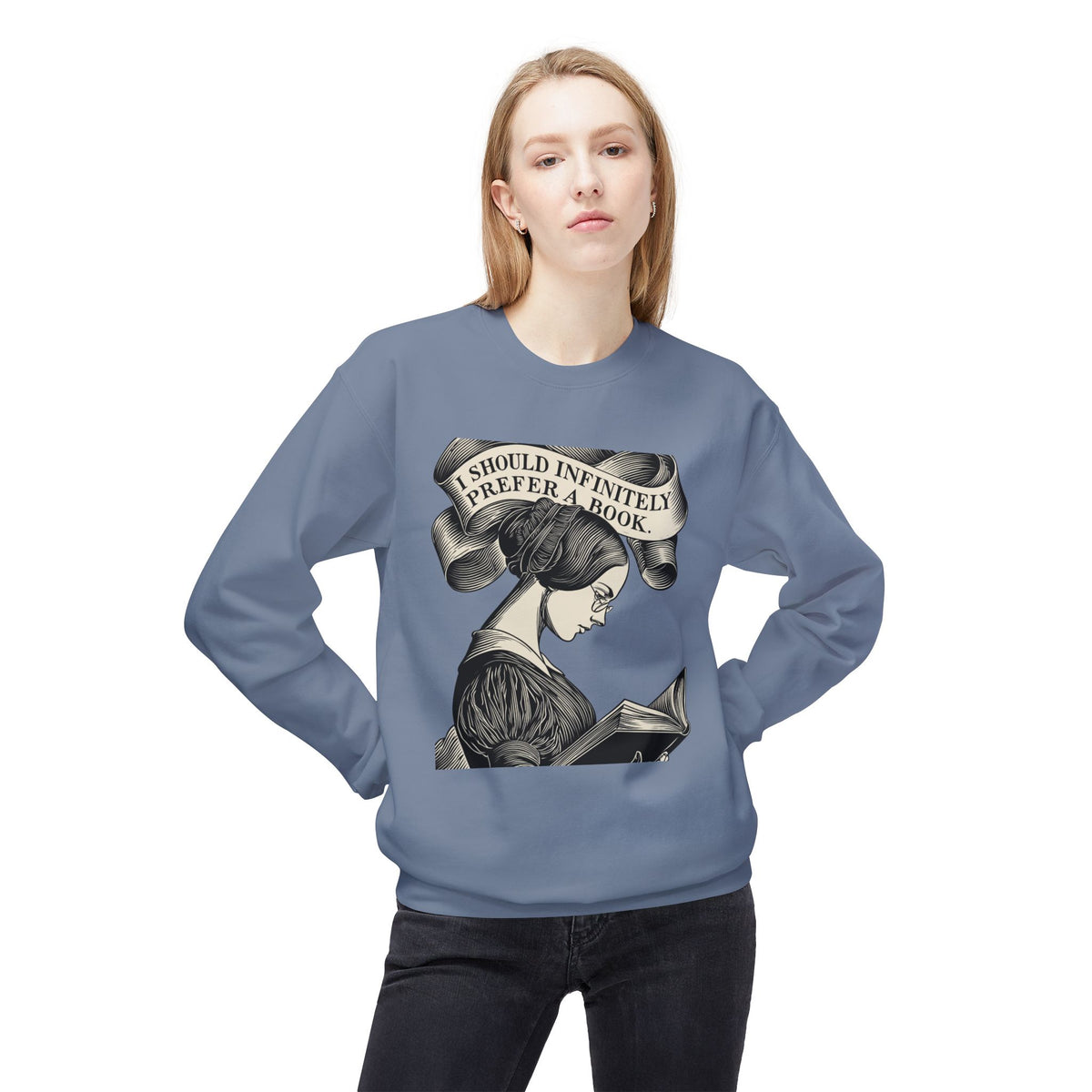Book Lover Sweatshirt — "I Should Infinitely Prefer a Book" Vintage Reading Crewneck