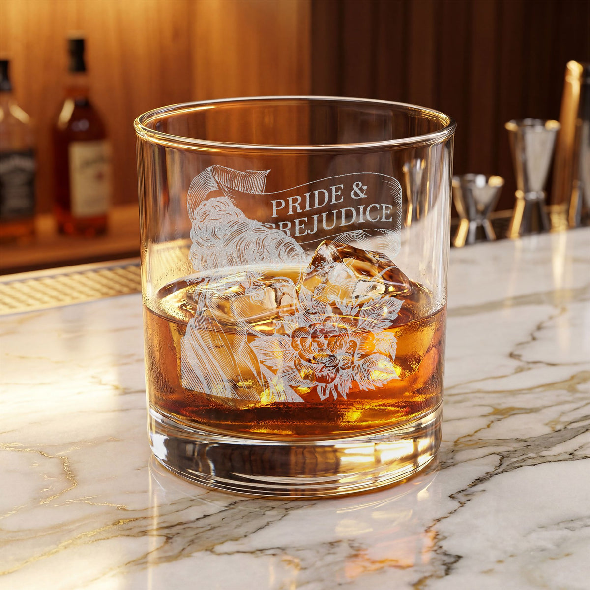 Pride & Prejudice Whiskey Engraved Glass – 10.5 oz Classic Rocks Tumbler