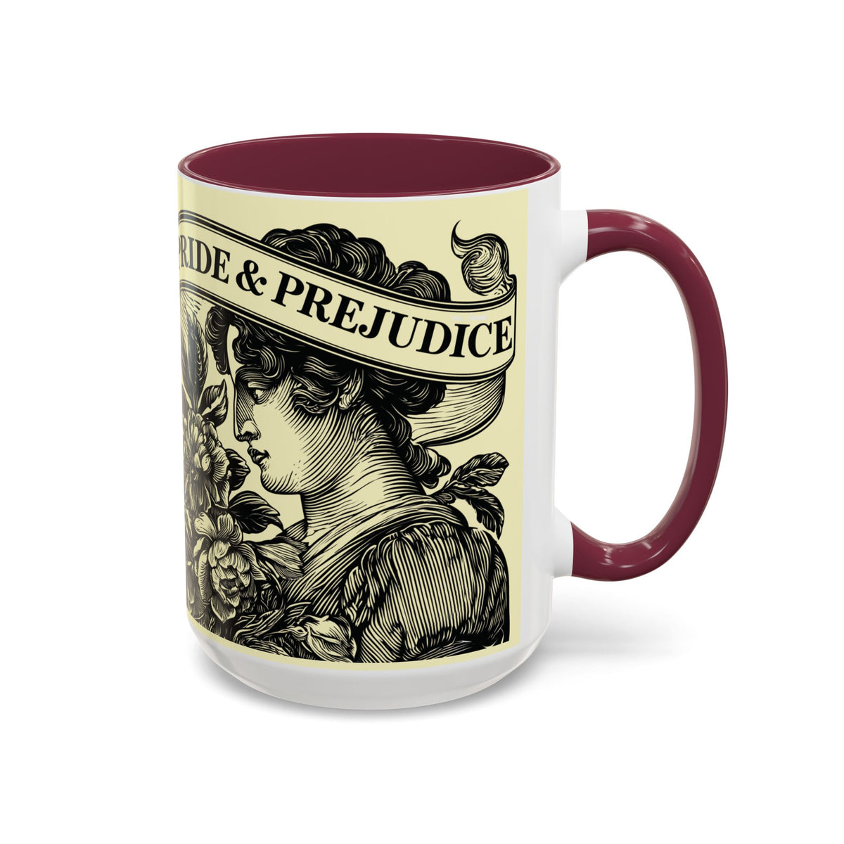 Pride & Prejudice Vintage Floral Mug — “Pride & Prejudice” Ceramic Book Lover Mug (11oz/15oz)