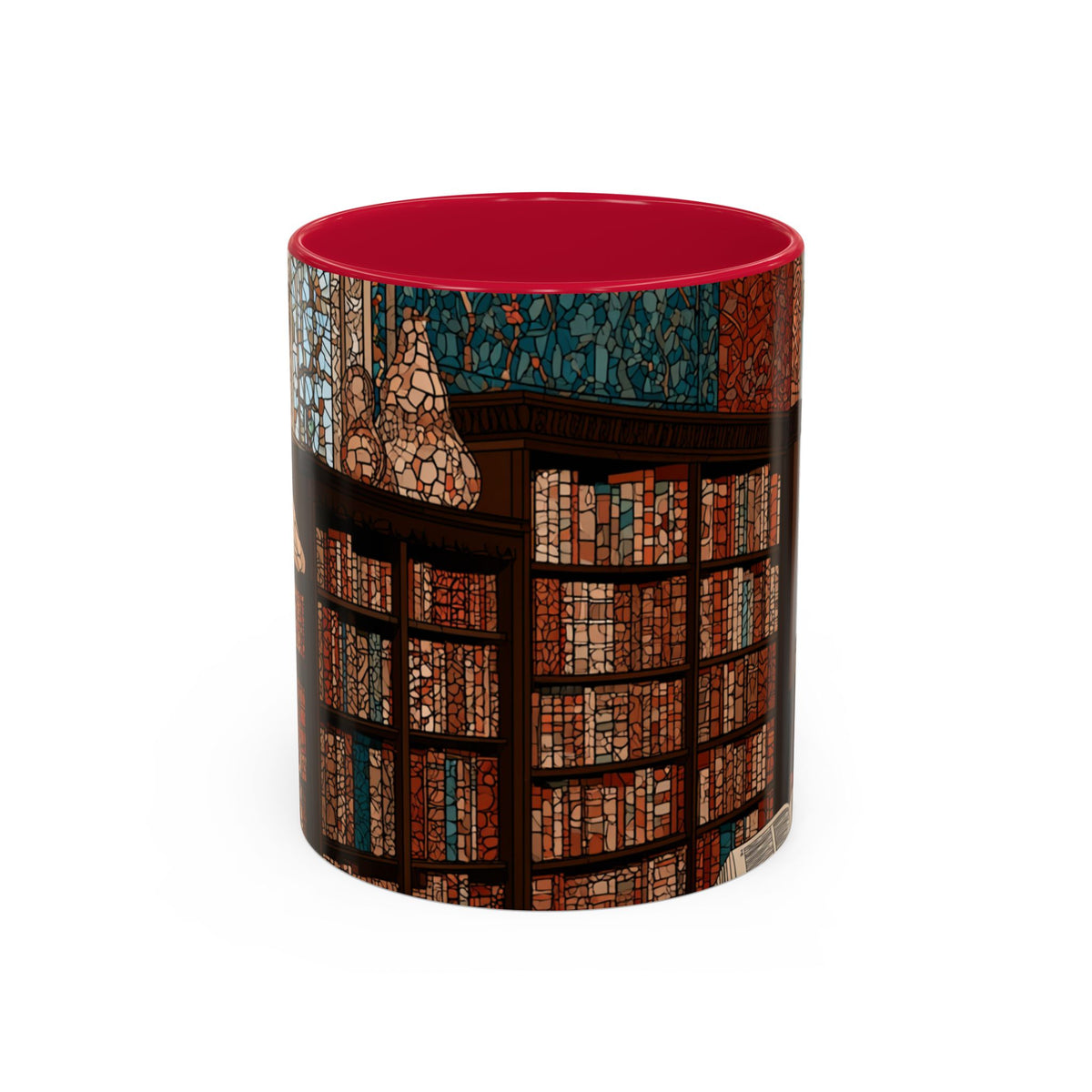 Cozy Library/Bookstore - Stained Glass Illustration Mug | Color Accent Ceramic Mug