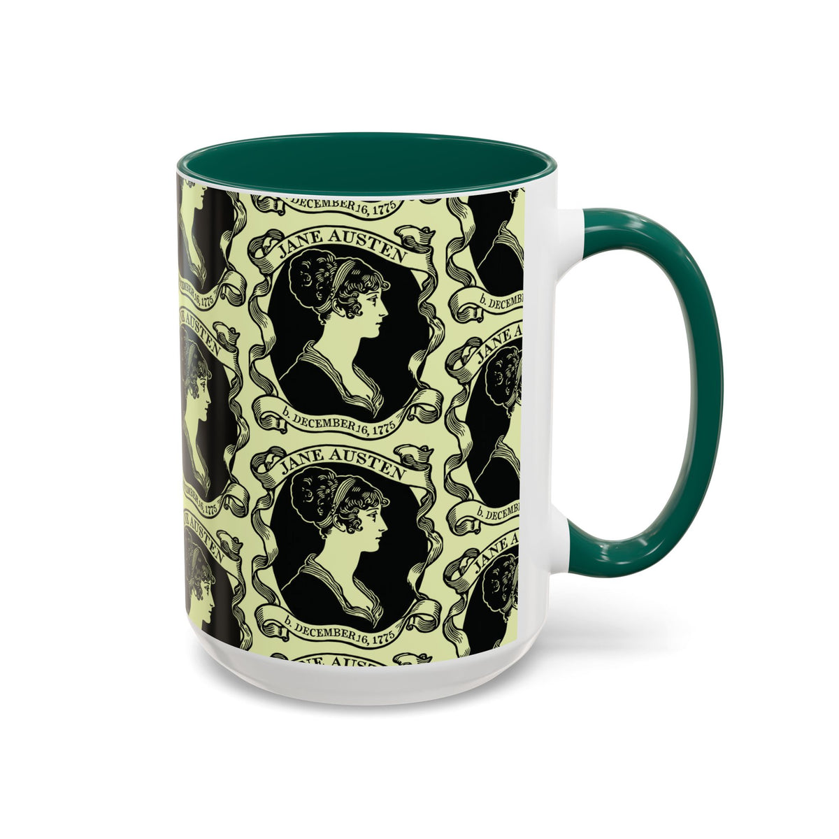 Jane Austen Cameo Pattern Coffee Mug — Literary Tea & Coffee Cup (11oz/15oz)