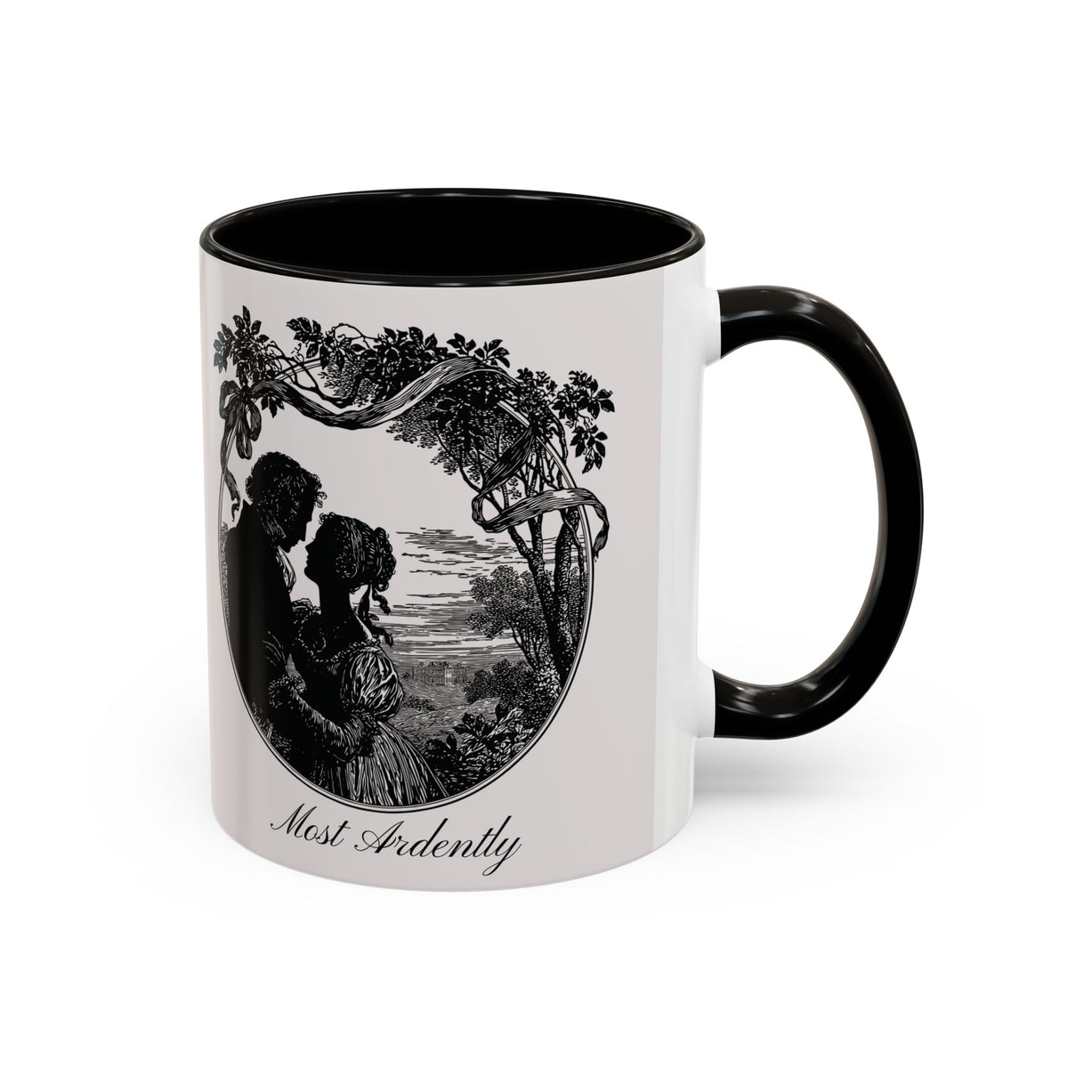 Romantic Vintage Silhouette Mug — "Most Ardently" Tea Coffee Cup (11oz/15oz)