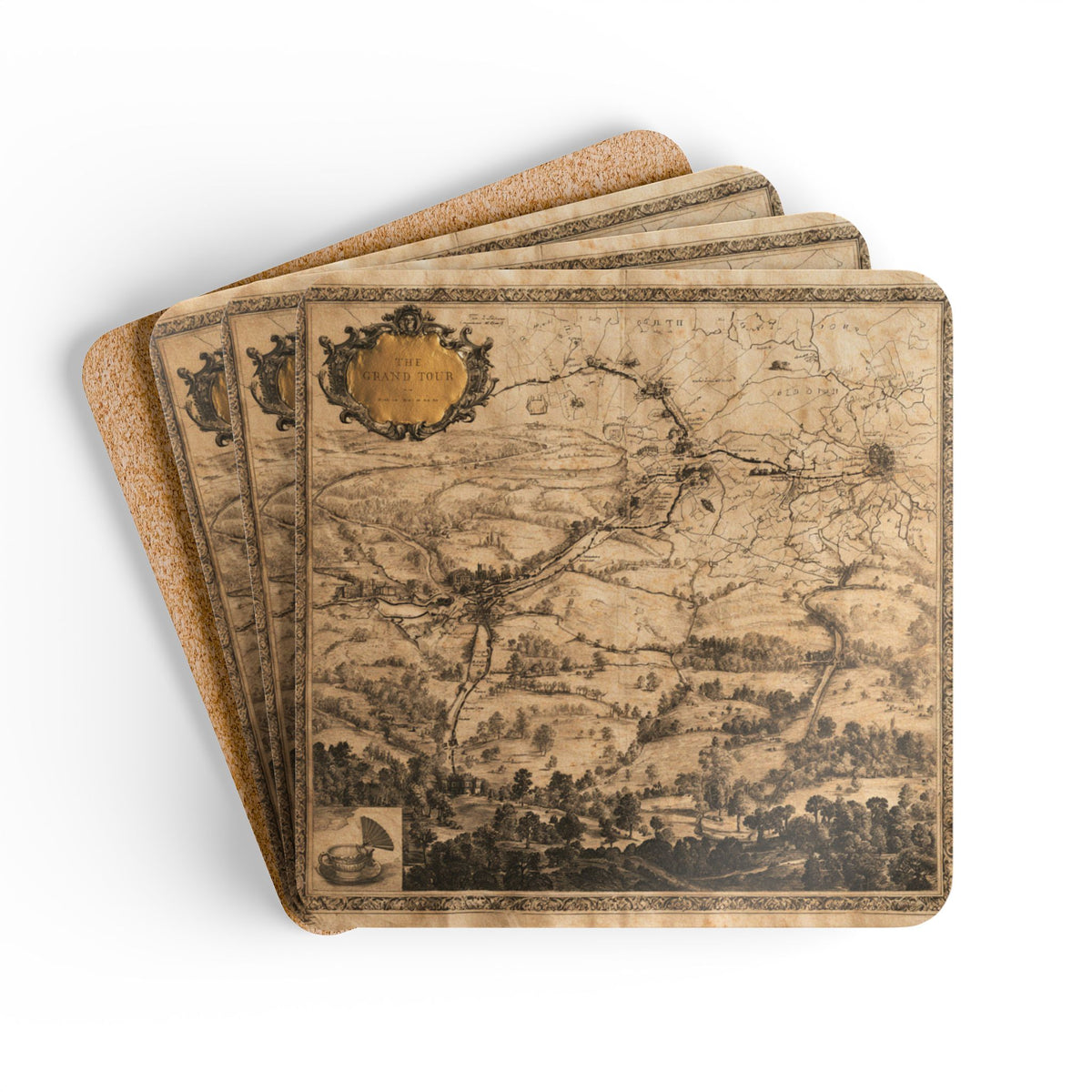 Jane Austen's Grand Tour of Bath - Vintage Map — Antique Atlas Drink Coasters (4-Pack)