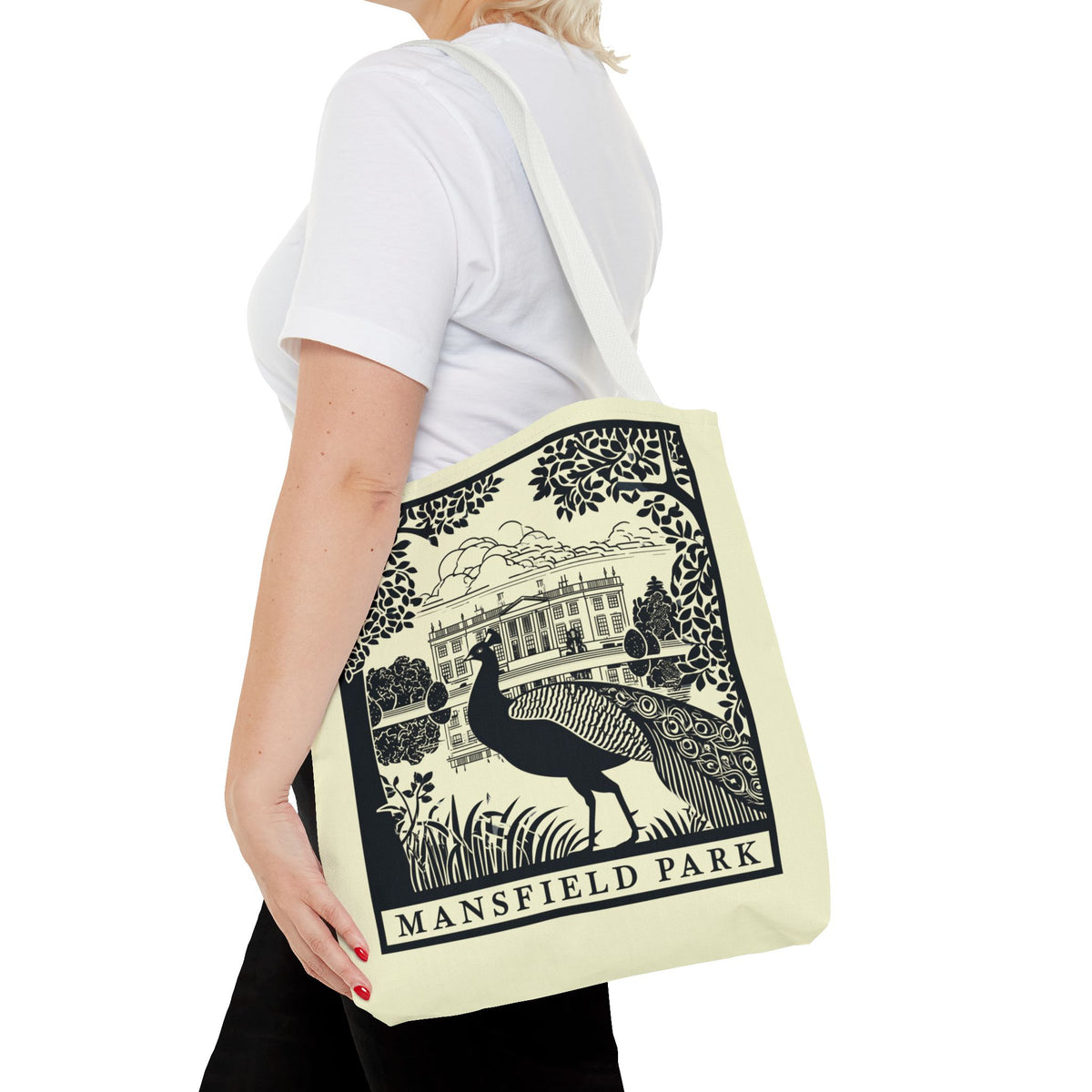 Mansfield Park Illustrated Tote — Vintage Estate Peacock Tote Bag