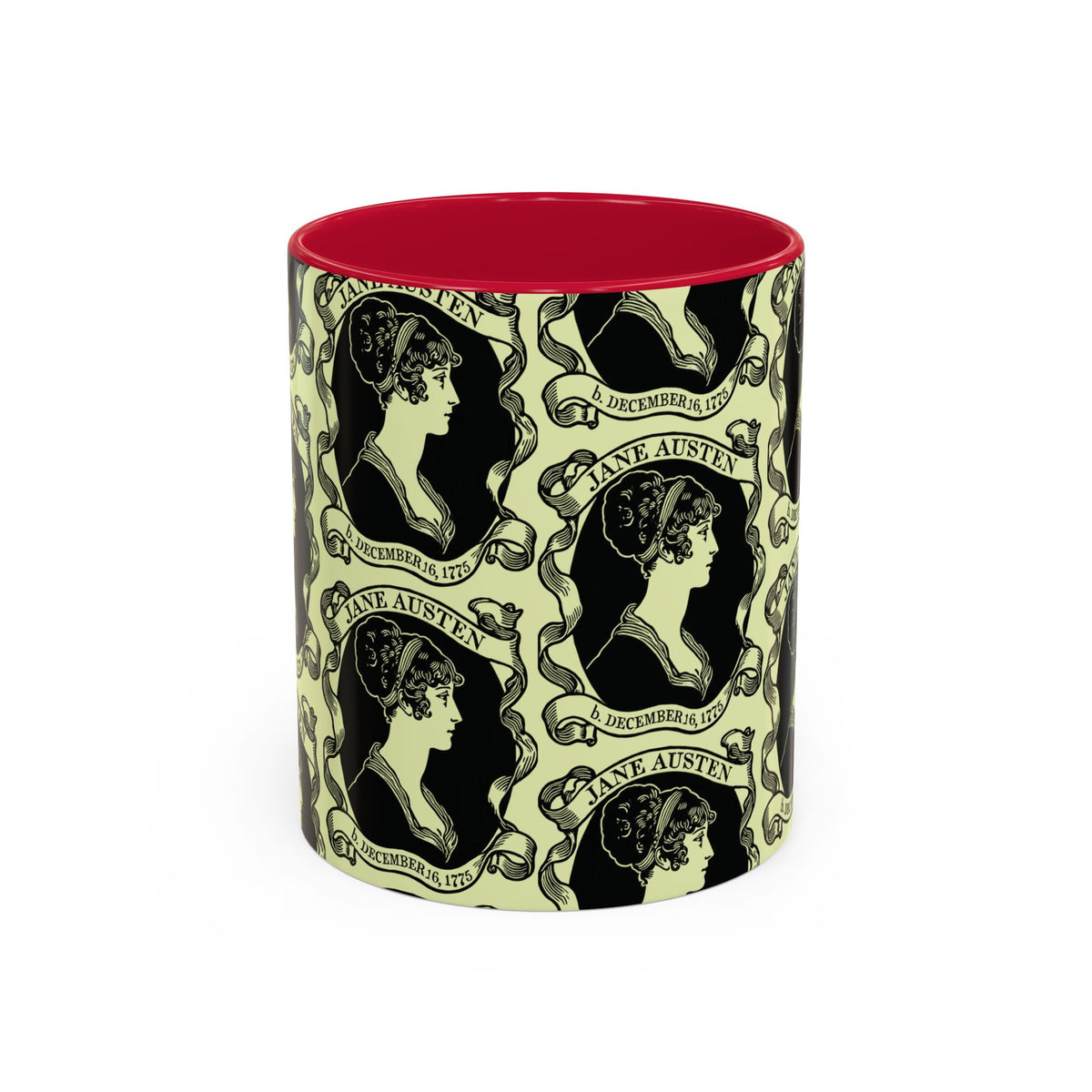 Jane Austen Cameo Pattern Coffee Mug — Literary Tea & Coffee Cup (11oz/15oz)