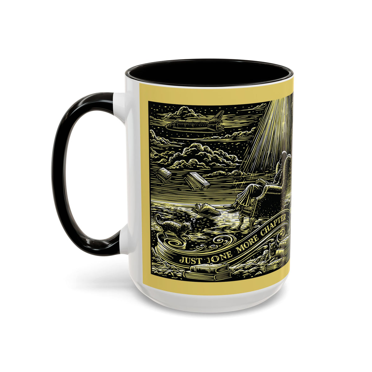 "Just One More Chapter" Under UFO Illustration Mug | Color Accent Coffee Cup