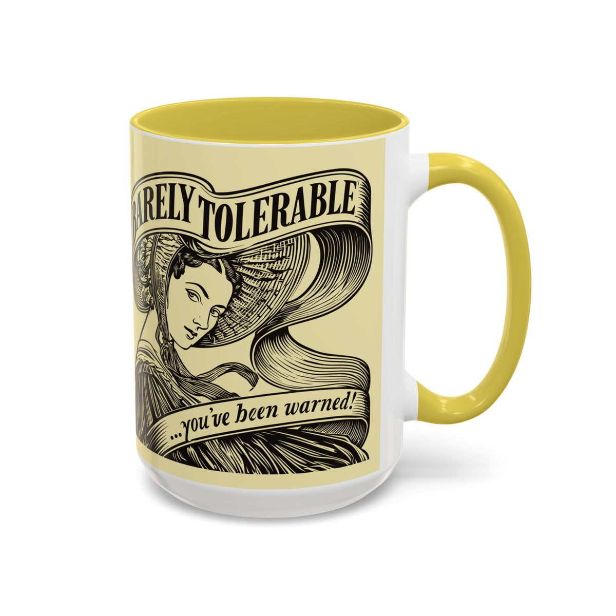 Vintage 'Barely Tolerable' Illustration Coffee Mug (11oz/15oz)