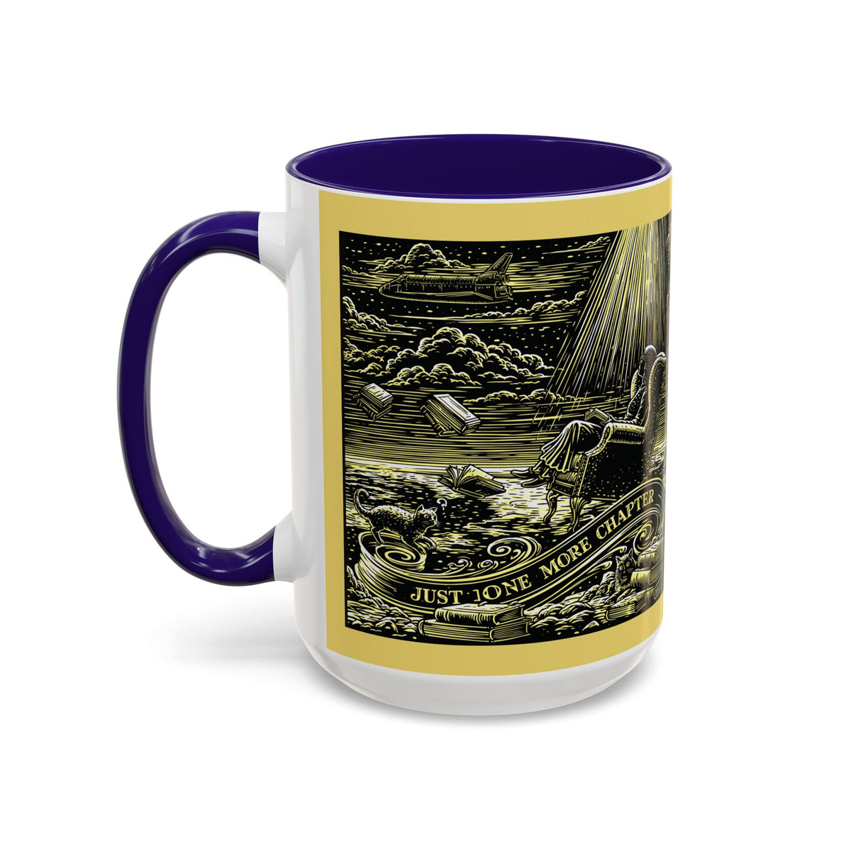 "Just One More Chapter" Under UFO Illustration Mug | Color Accent Coffee Cup