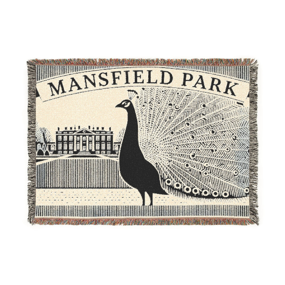 Mansfield ParkPeacock Illustration Woven Blanket | Mansfield Park Literary Tapestry Throw