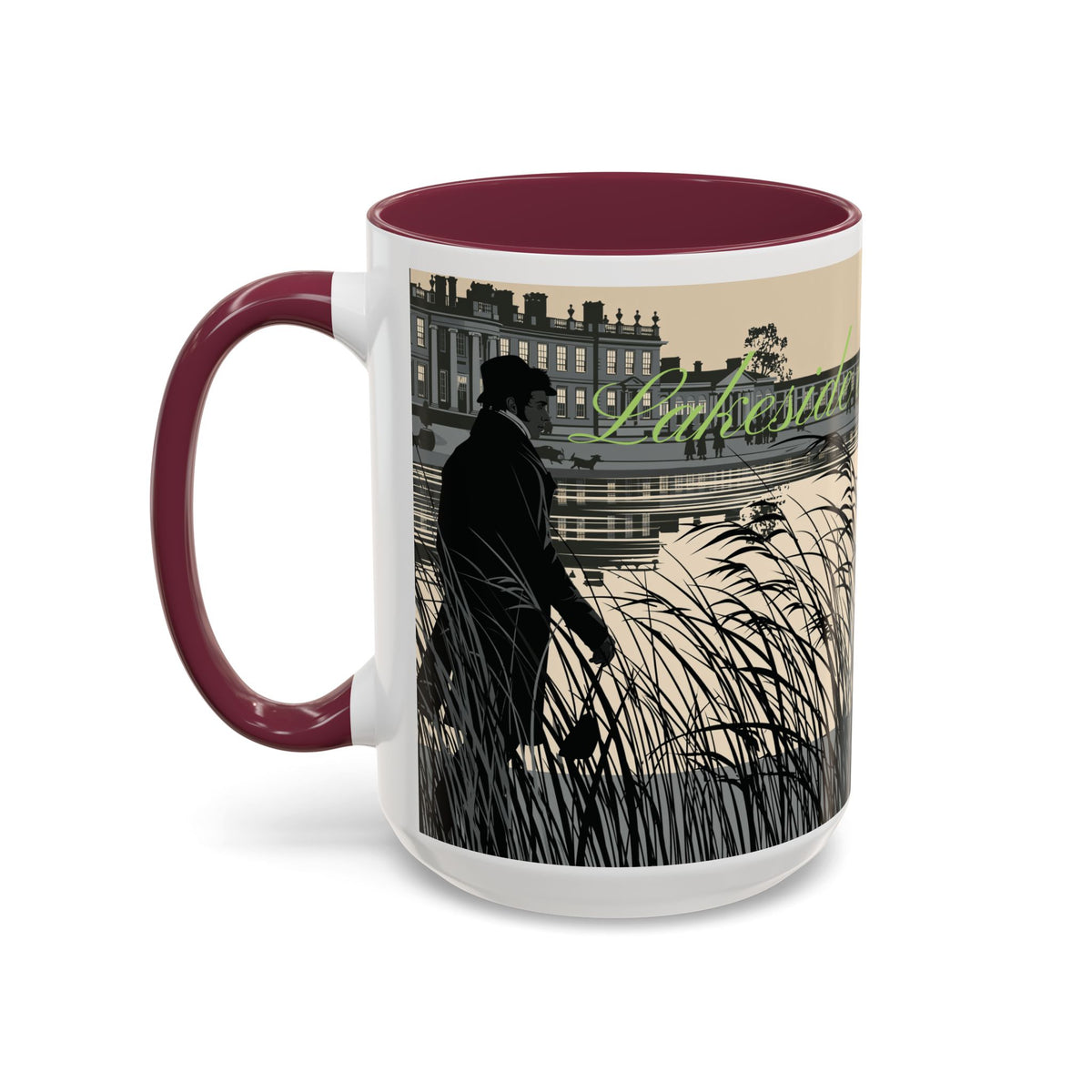 Strolling Lakeside with Mr. Darcy  —  Scenic Lakeside Vintage Gentleman Mug (11oz & 15oz)