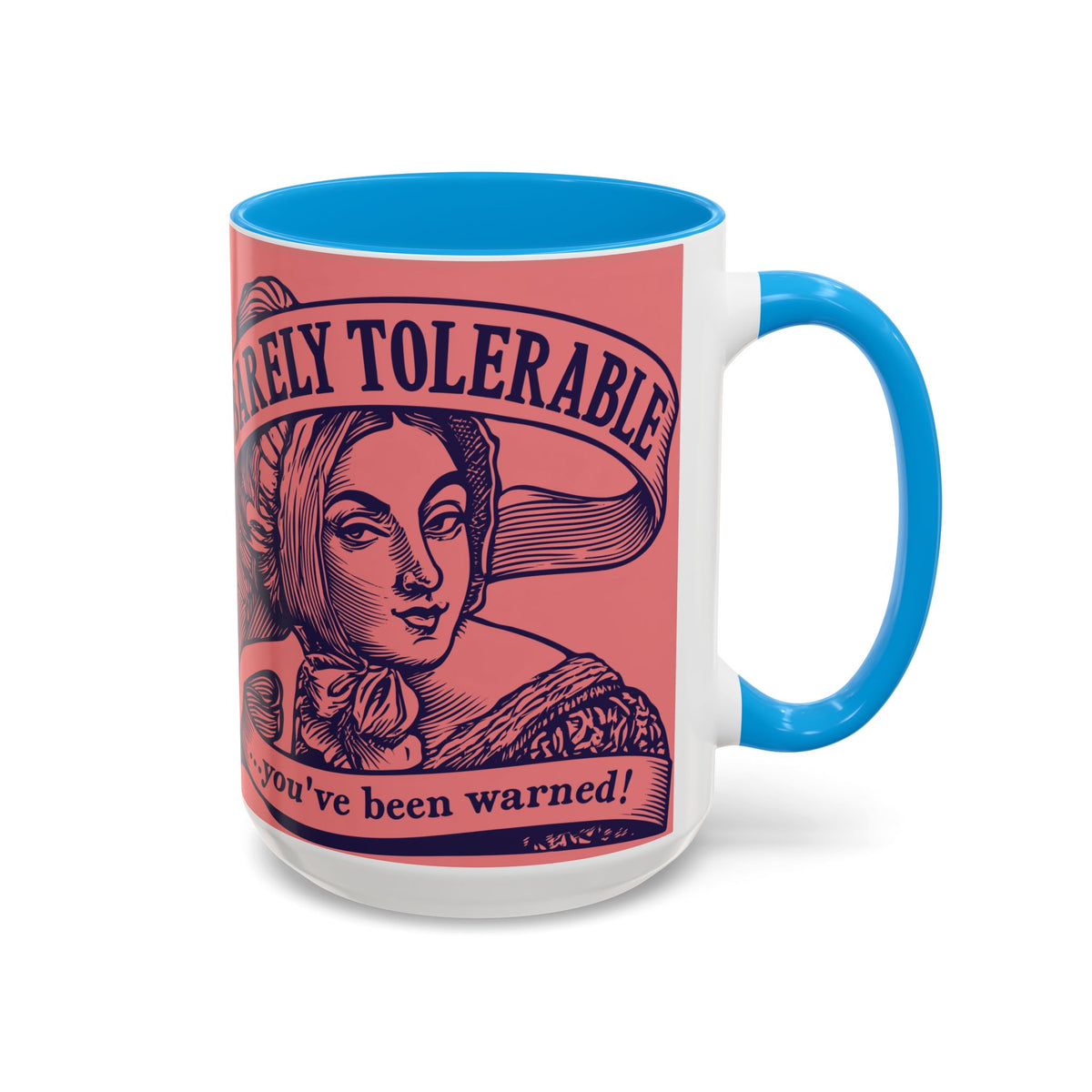 Barely Tolerable Vintage Portrait Mug — Funny Retro Coffee Cup (11oz/15oz)