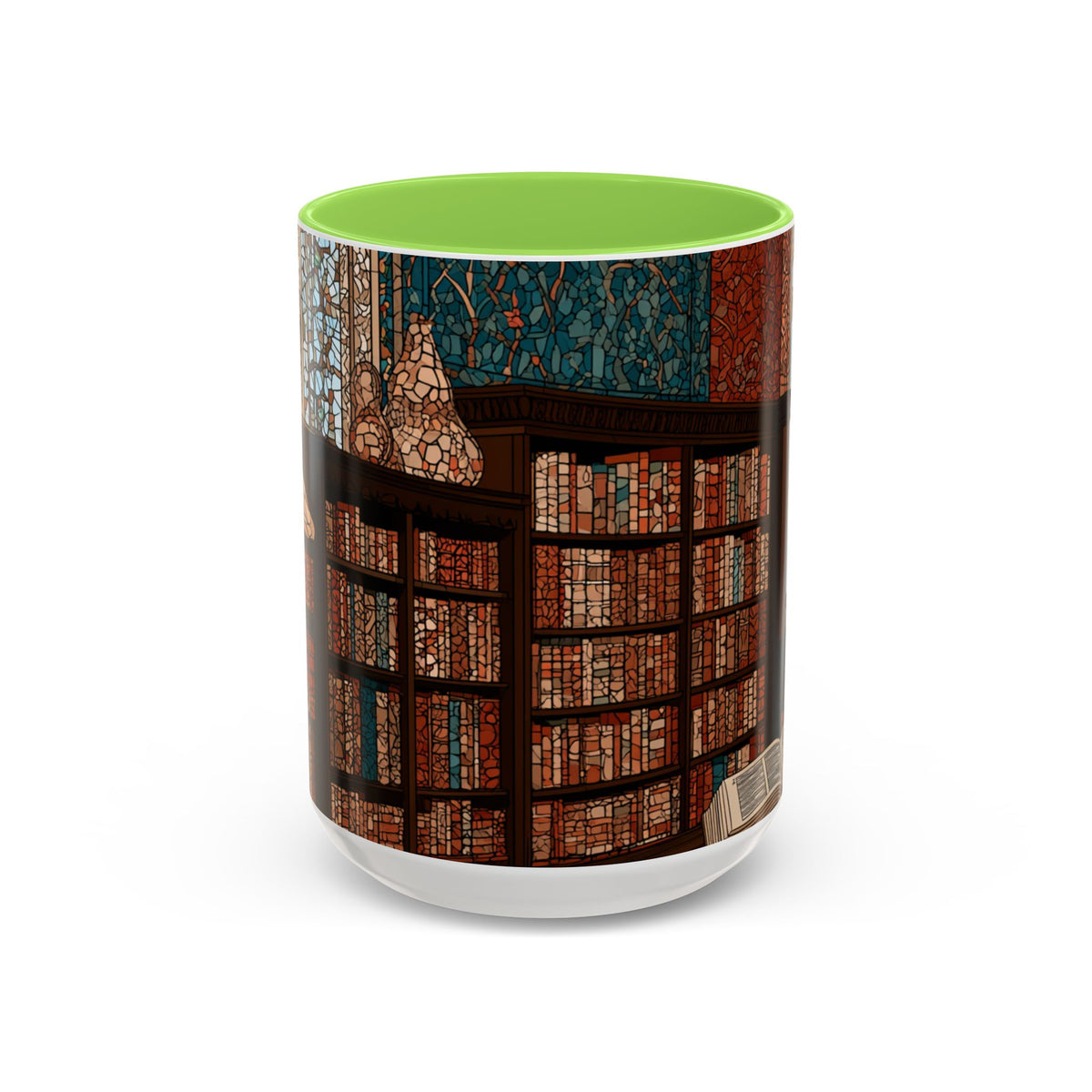 Cozy Library/Bookstore - Stained Glass Illustration Mug | Color Accent Ceramic Mug