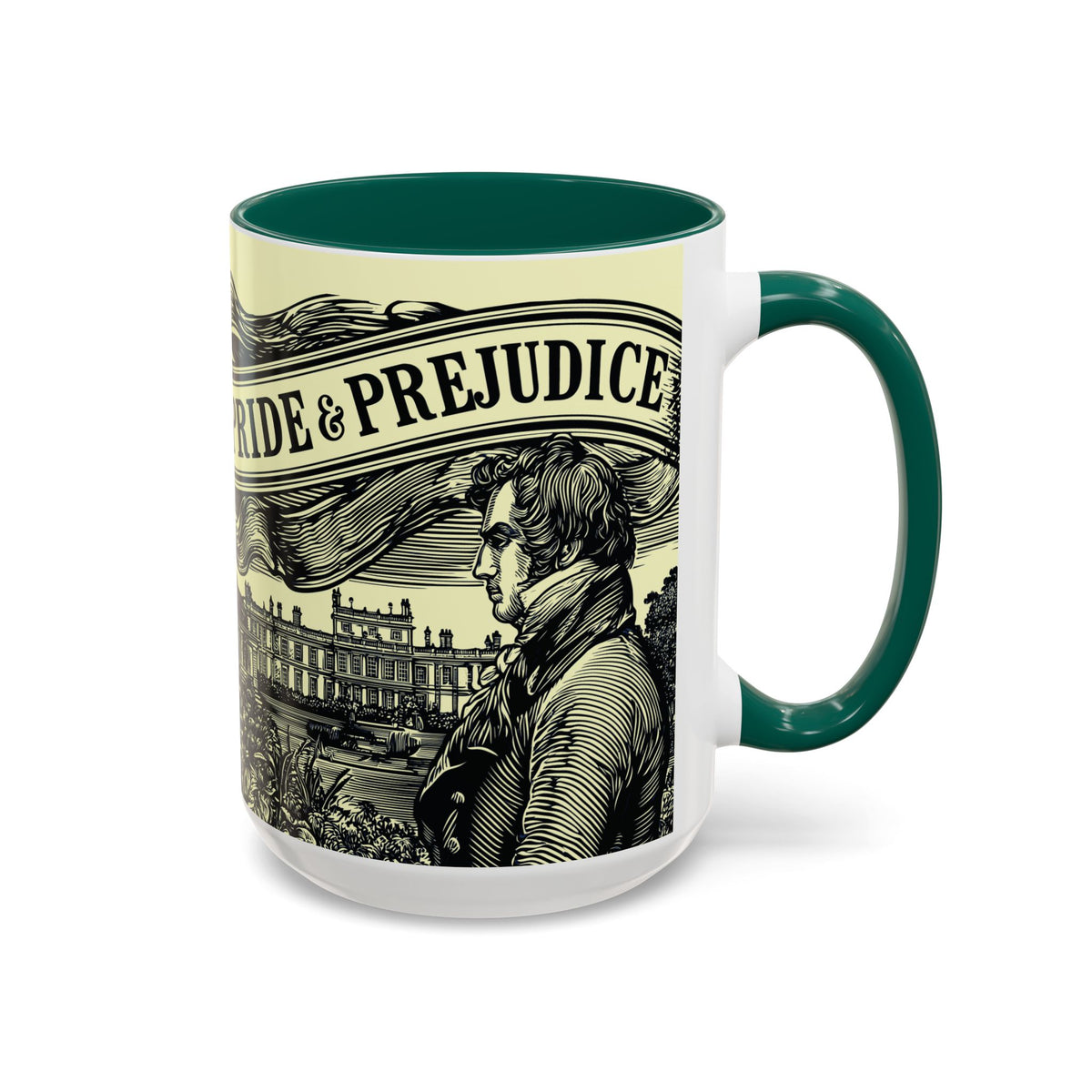 Pride & Prejudice Vintage Illustration Ceramic Mug — Mr. Darcy at Pemberley with Quote (11oz/15oz)