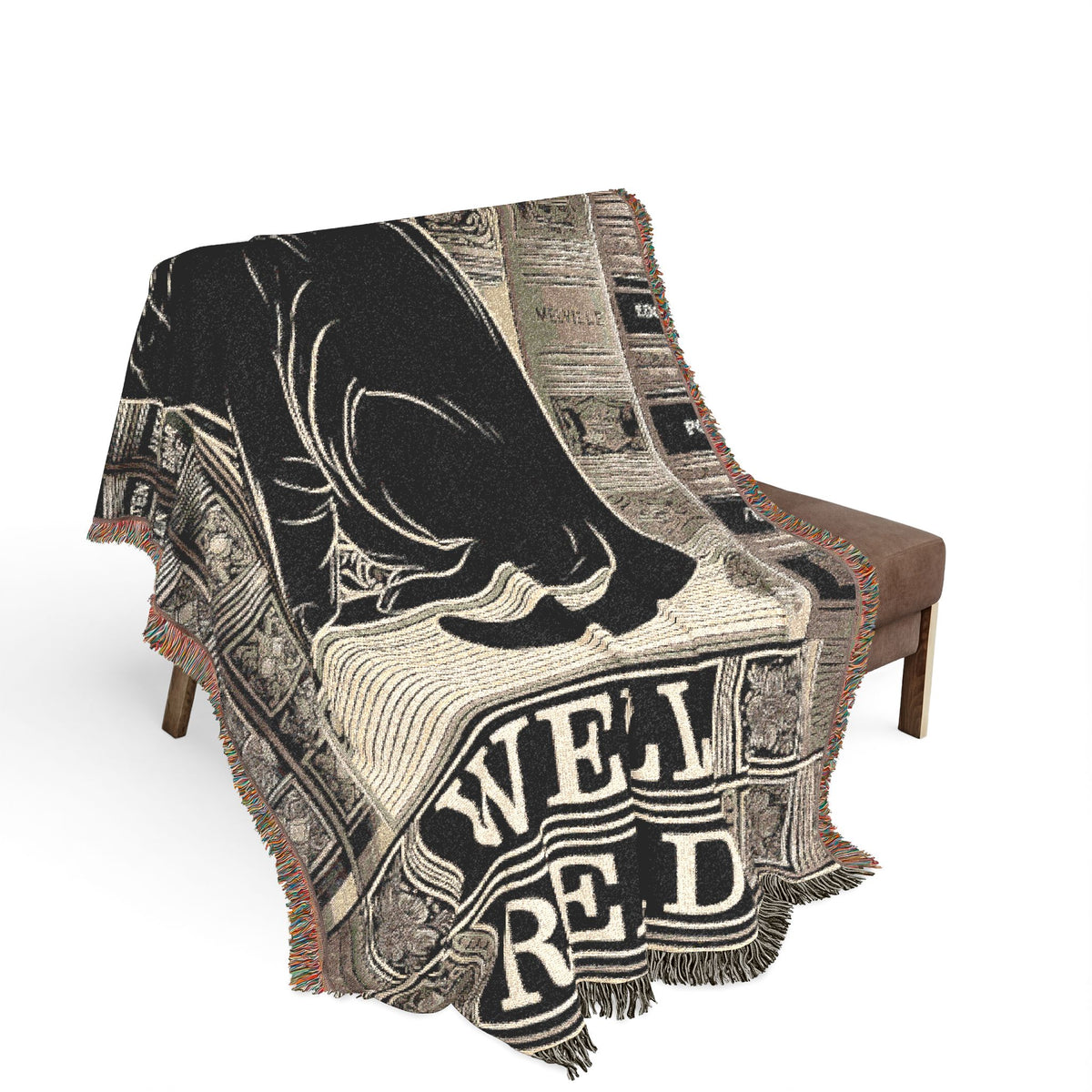 Black Cat Library Motif Woven Blanket | Well Read Bookish Throw