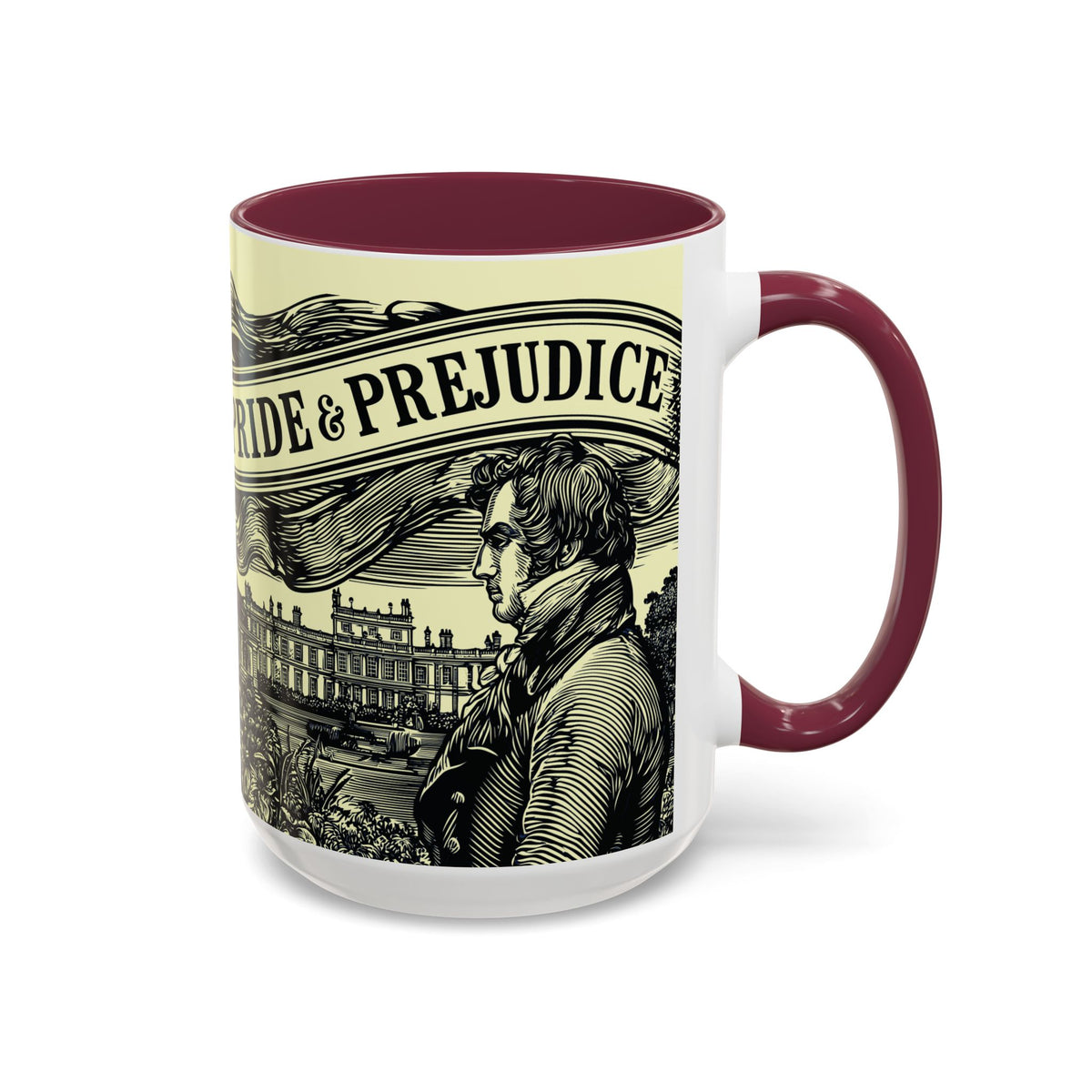 Pride & Prejudice Vintage Illustration Ceramic Mug — Mr. Darcy at Pemberley with Quote (11oz/15oz)