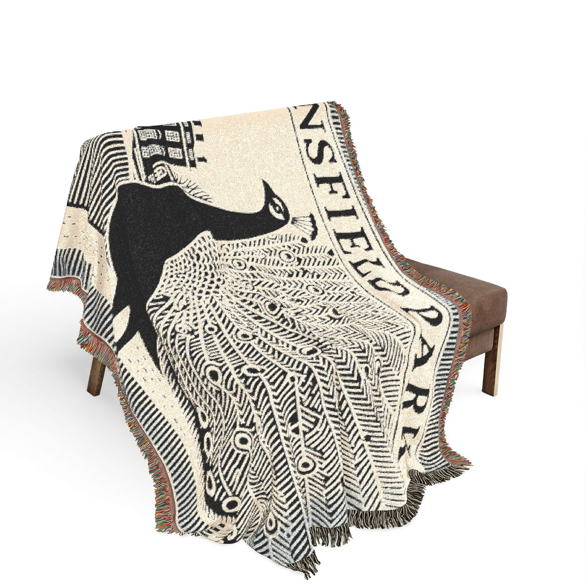 Mansfield ParkPeacock Illustration Woven Blanket | Mansfield Park Literary Tapestry Throw