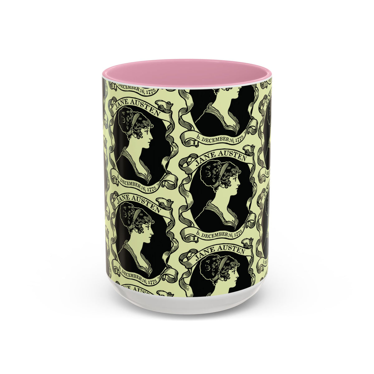 Jane Austen Cameo Pattern Coffee Mug — Literary Tea & Coffee Cup (11oz/15oz)
