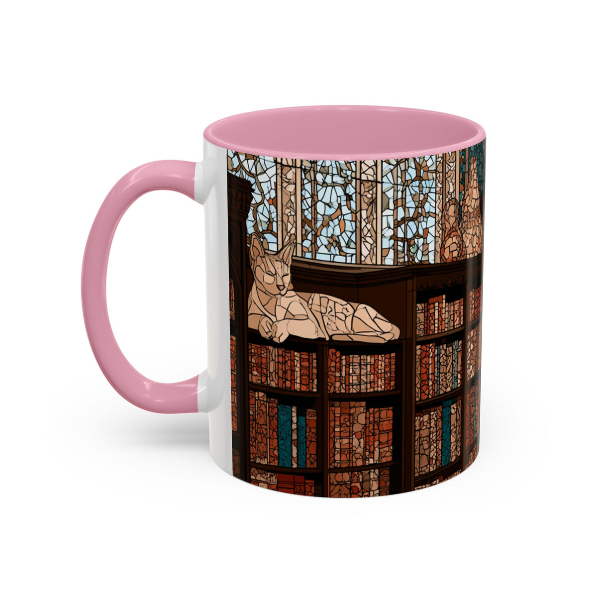 Cozy Library/Bookstore - Stained Glass Illustration Mug | Color Accent Ceramic Mug