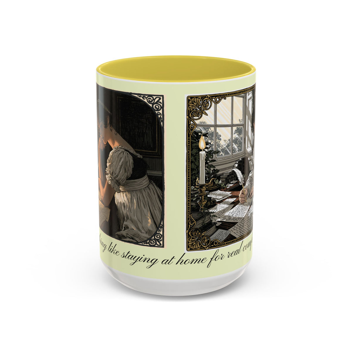 Regency Tea Quote Mug — 'Young Jane Austen Writing at Her Desk' Ceramic Coffee & Tea Cup (11oz/15oz)