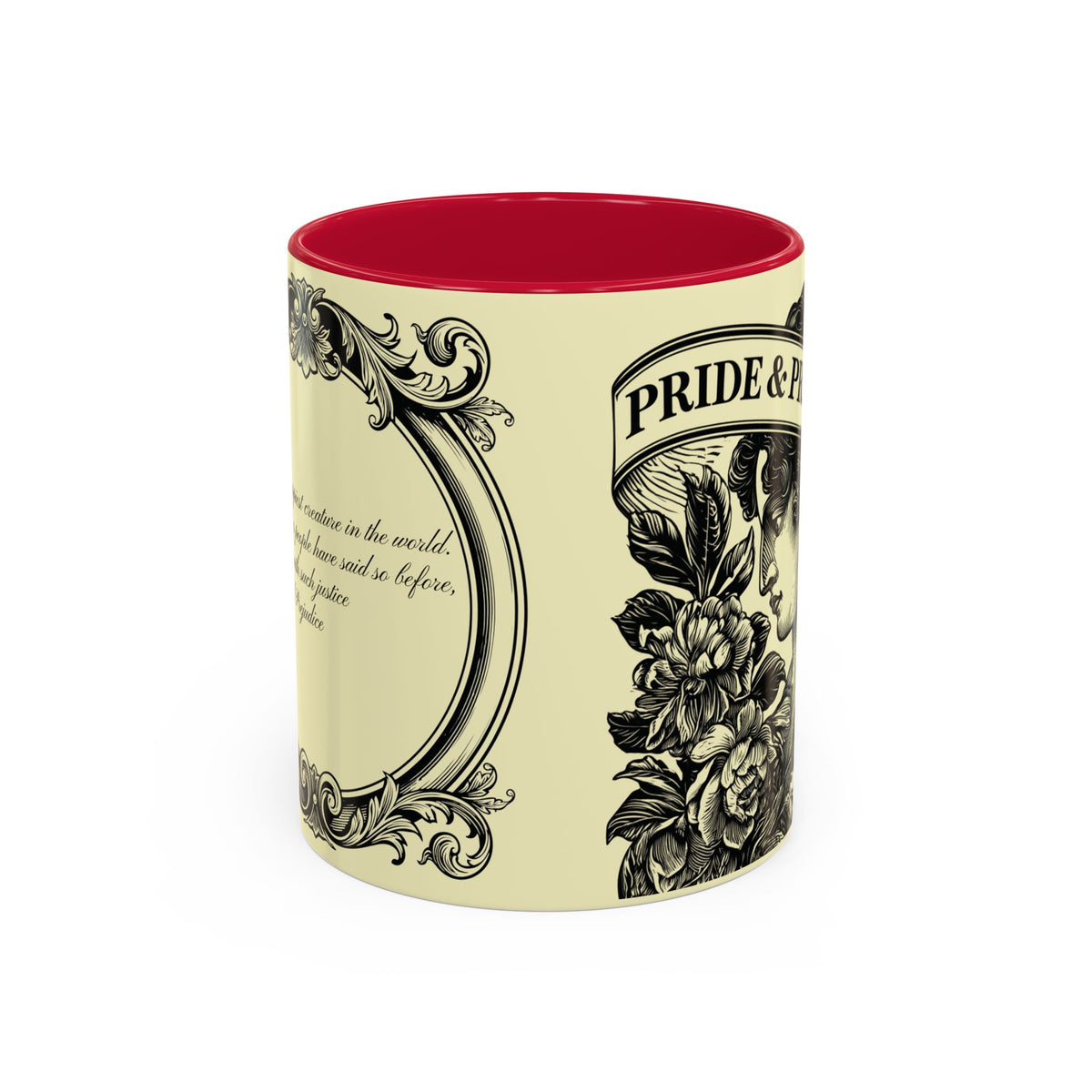 Pride & Prejudice Vintage Floral Mug — “Pride & Prejudice” Ceramic Book Lover Mug (11oz/15oz)