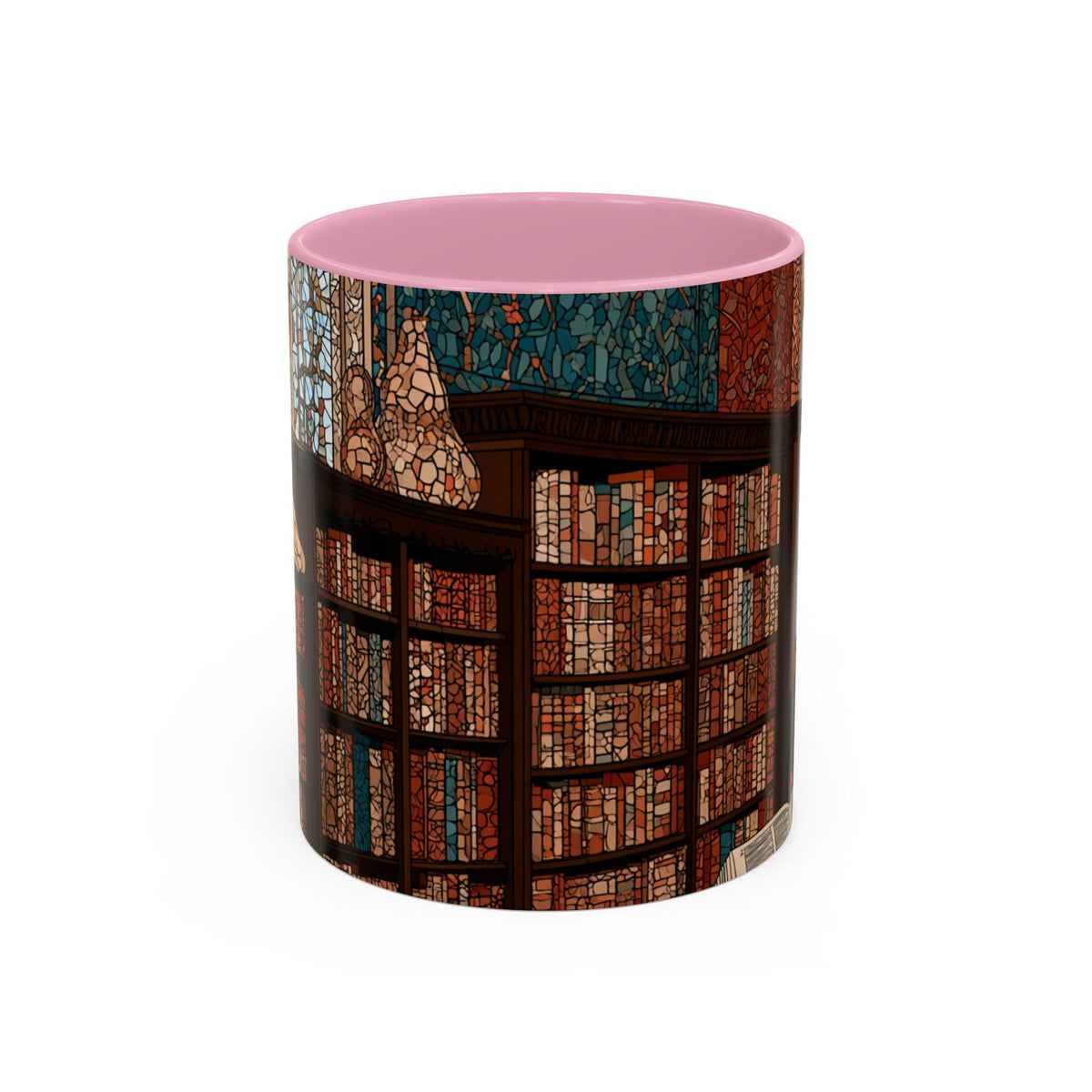Cozy Library/Bookstore - Stained Glass Illustration Mug | Color Accent Ceramic Mug