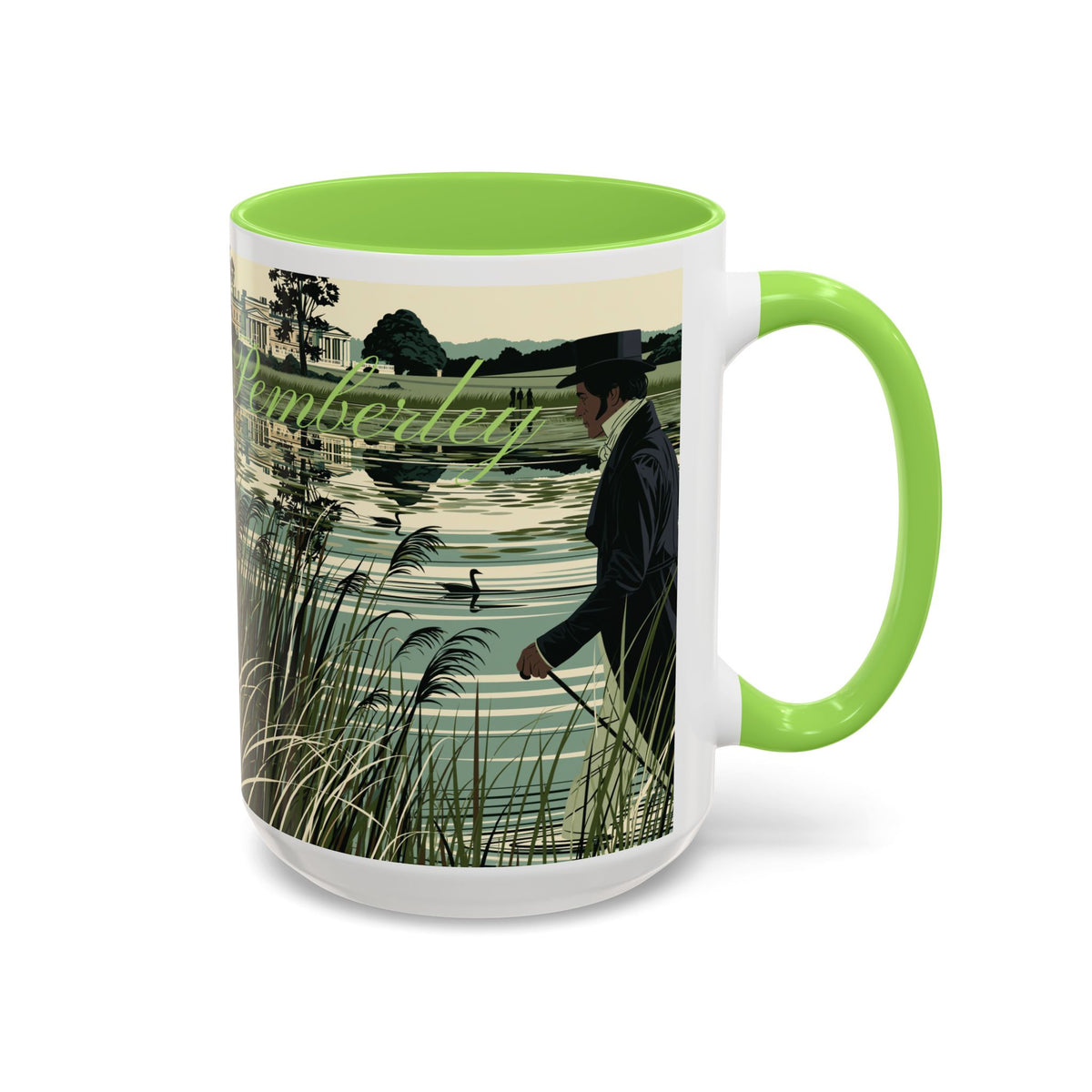 Strolling Lakeside with Mr. Darcy  —  Scenic Lakeside Vintage Gentleman Mug (11oz & 15oz)