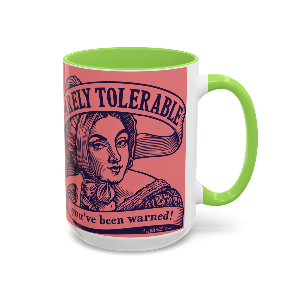 Barely Tolerable Vintage Portrait Mug — Funny Retro Coffee Cup (11oz/15oz)