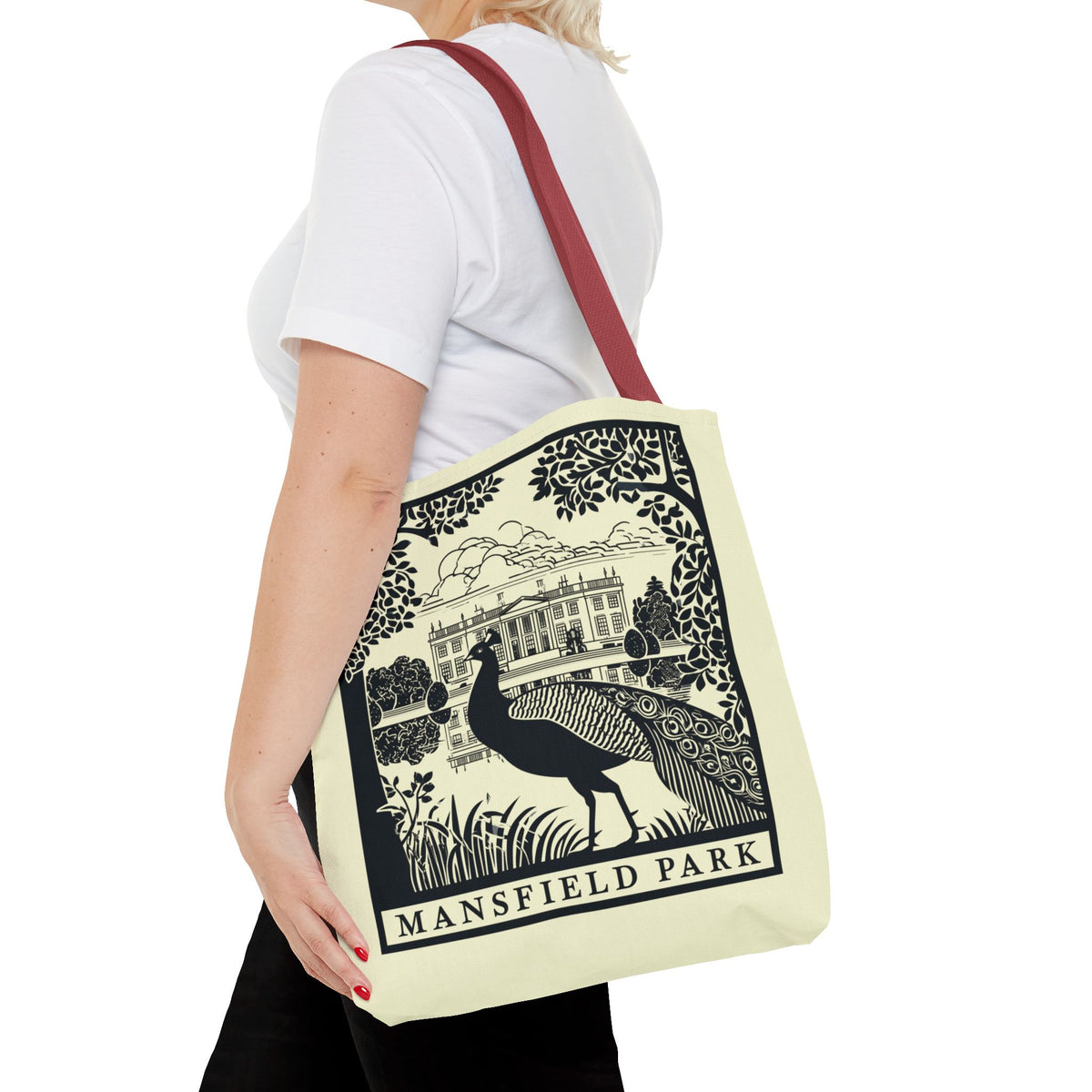 Mansfield Park Illustrated Tote — Vintage Estate Peacock Tote Bag
