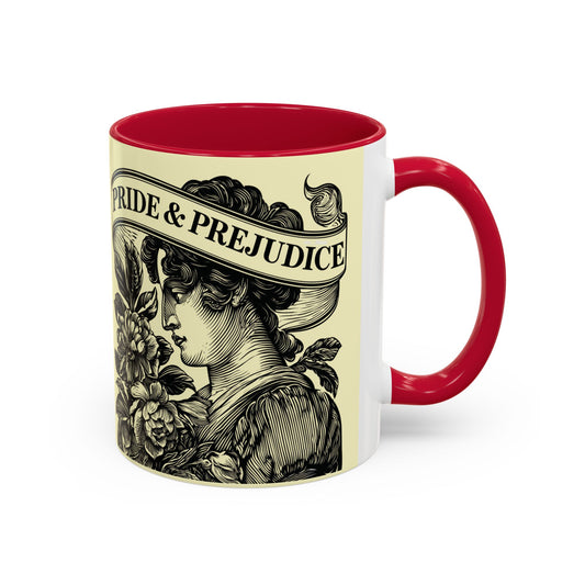 Pride & Prejudice Vintage Floral Mug — “Pride & Prejudice” Ceramic Book Lover Mug (11oz/15oz)