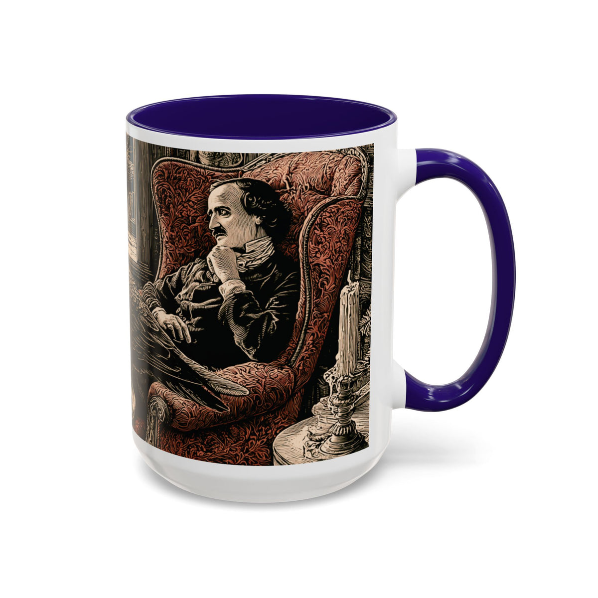 Edgar Allan Poe Raven Portrait Mug | Ceramic Coffee Cup