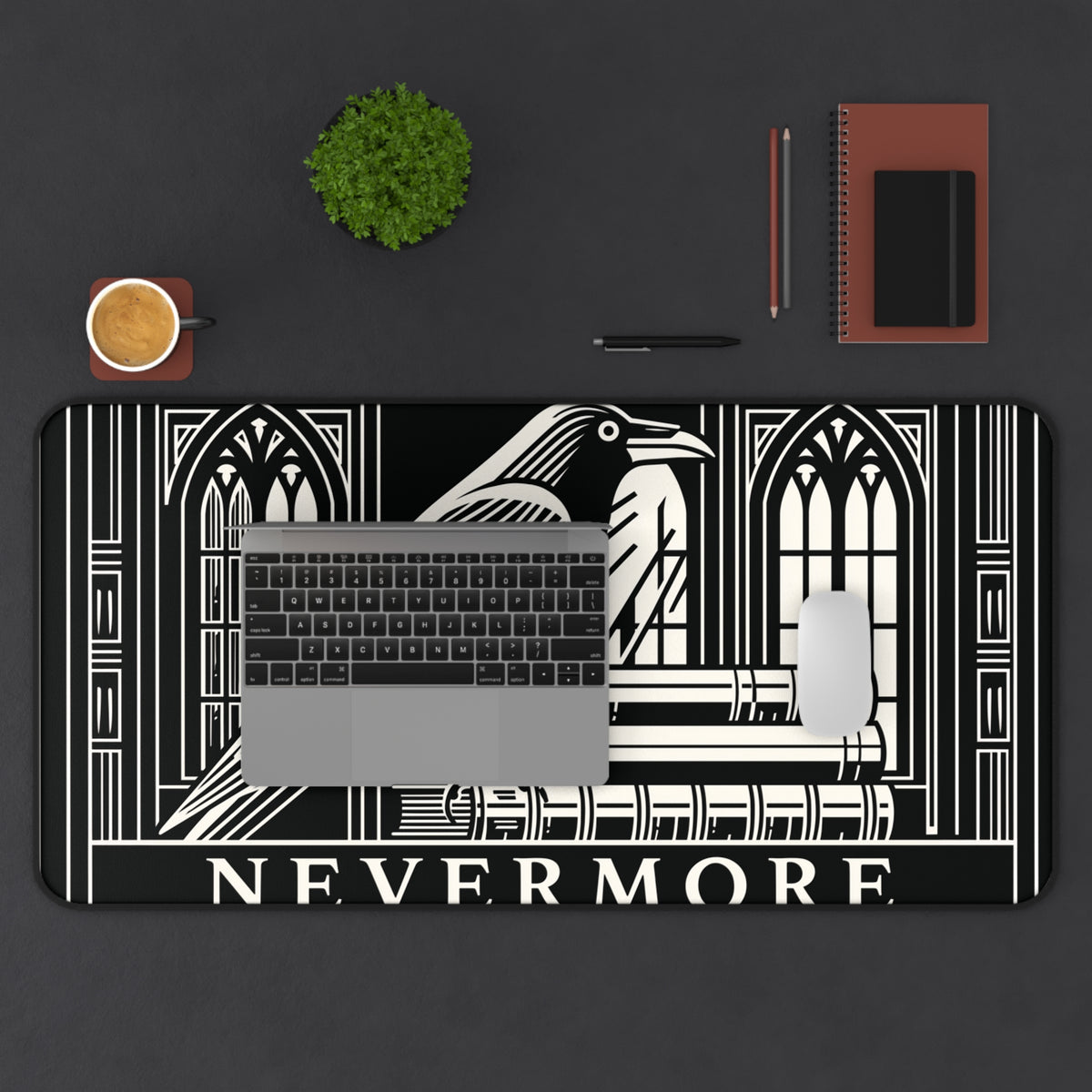 Nevermore Raven Illustration Desk Mat | Gothic Poe Library Design