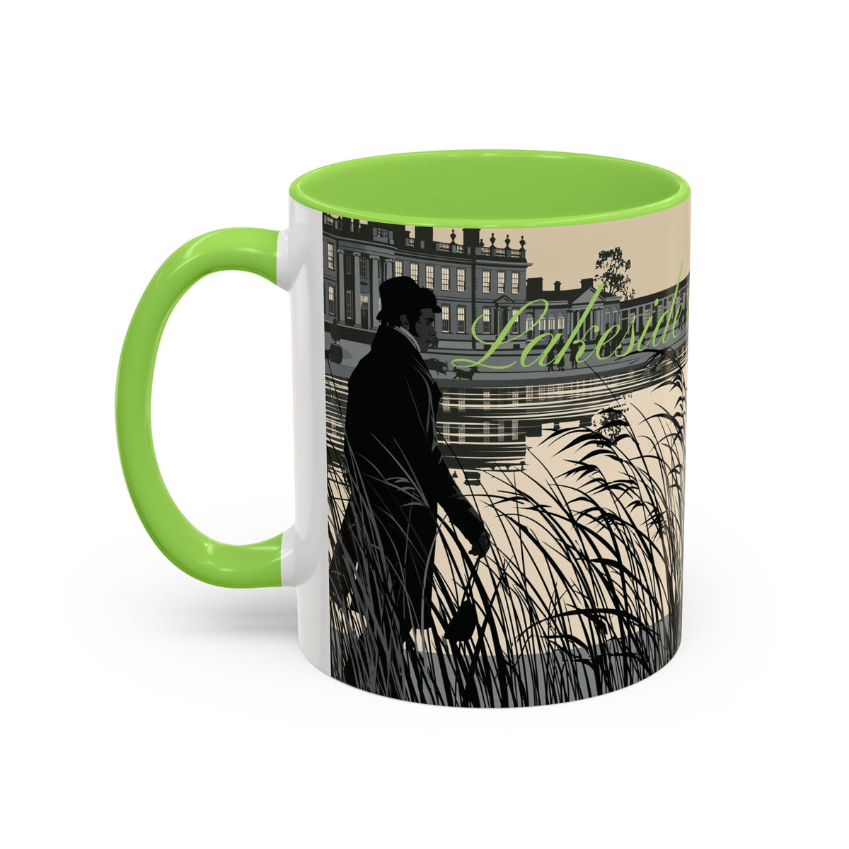 Strolling Lakeside with Mr. Darcy  —  Scenic Lakeside Vintage Gentleman Mug (11oz & 15oz)