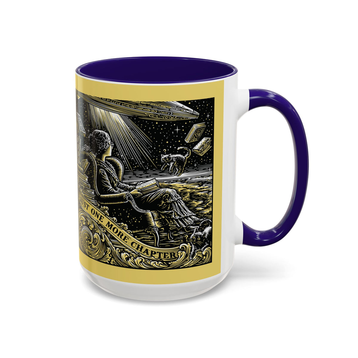 "Just One More Chapter" Under UFO Illustration Mug | Color Accent Coffee Cup