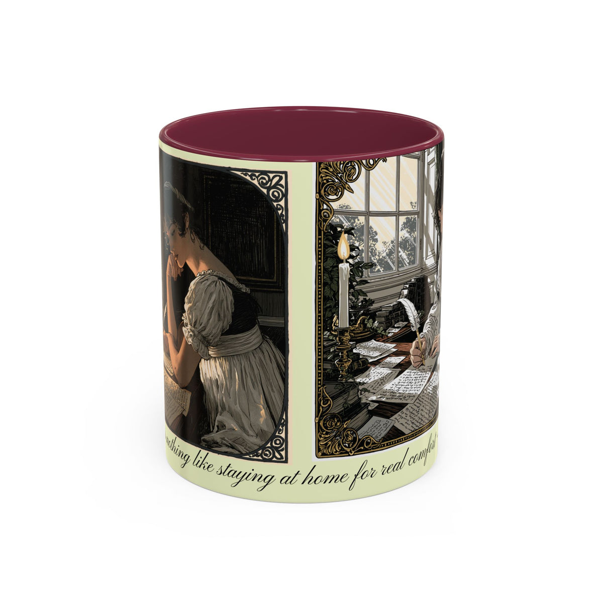 Regency Tea Quote Mug — 'Young Jane Austen Writing at Her Desk' Ceramic Coffee & Tea Cup (11oz/15oz)