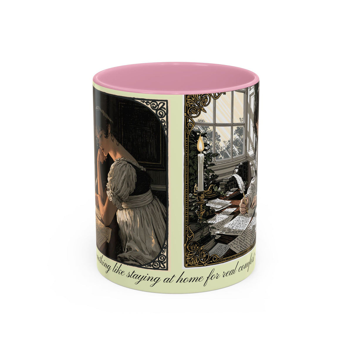 Regency Tea Quote Mug — 'Young Jane Austen Writing at Her Desk' Ceramic Coffee & Tea Cup (11oz/15oz)