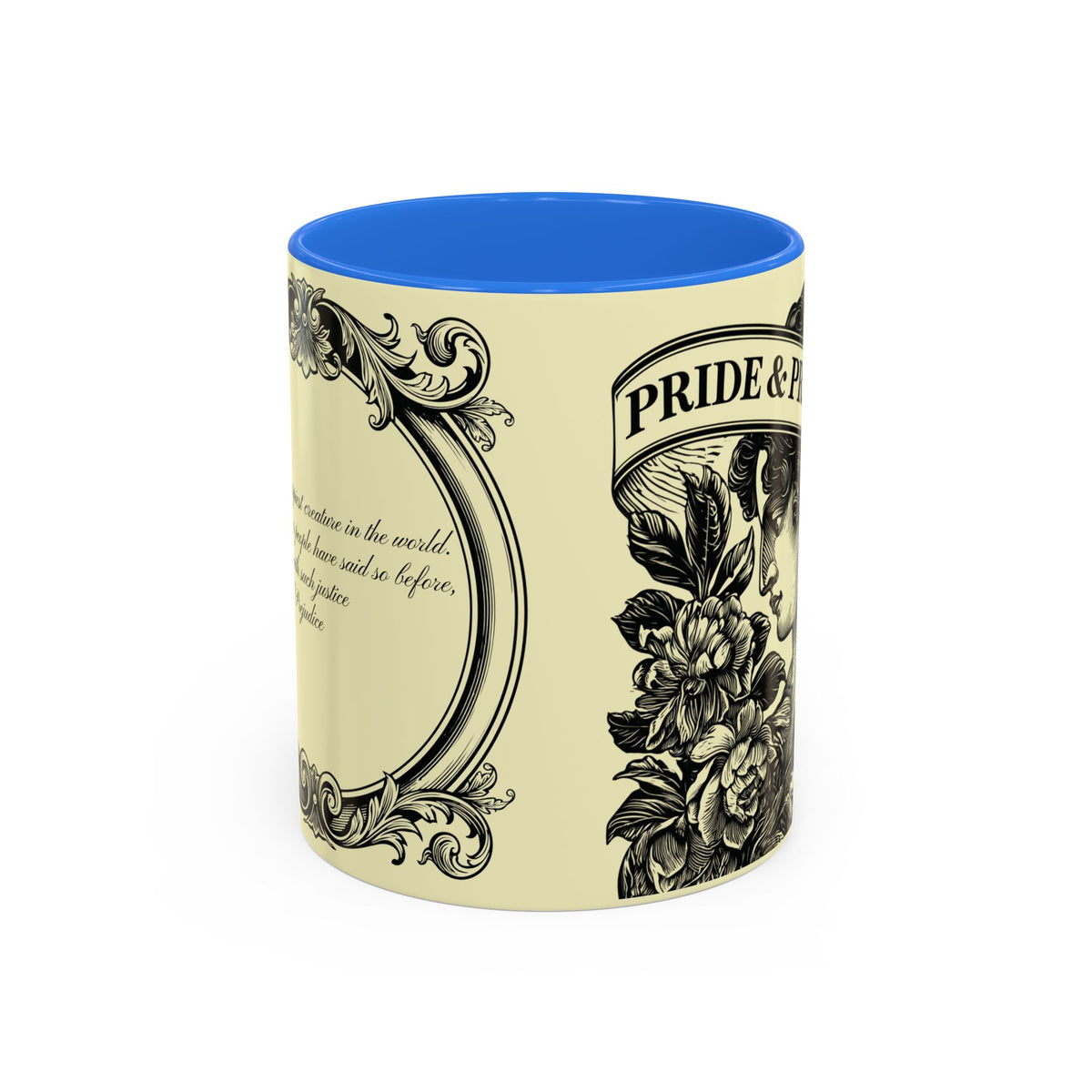 Pride & Prejudice Vintage Floral Mug — “Pride & Prejudice” Ceramic Book Lover Mug (11oz/15oz)
