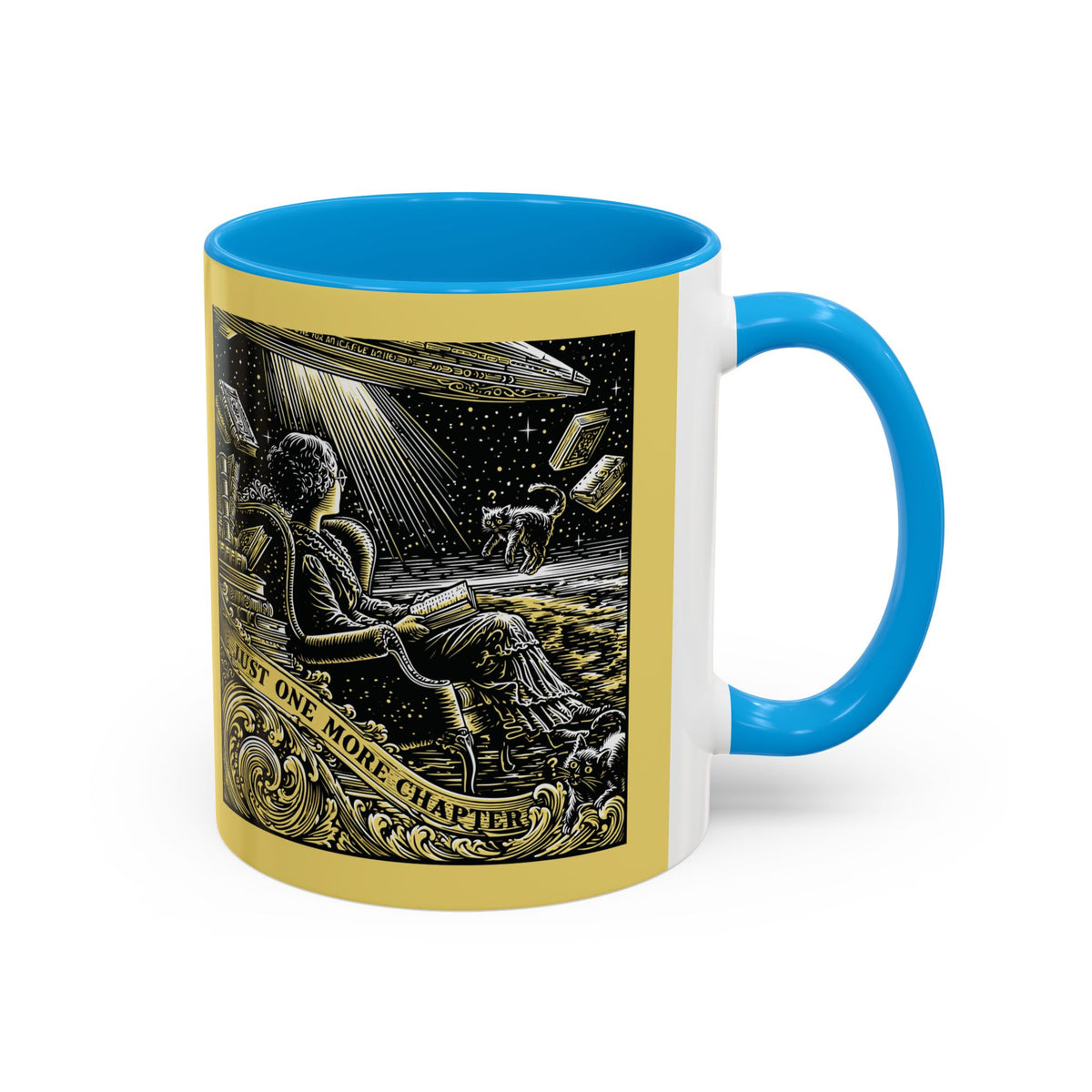 "Just One More Chapter" Under UFO Illustration Mug | Color Accent Coffee Cup