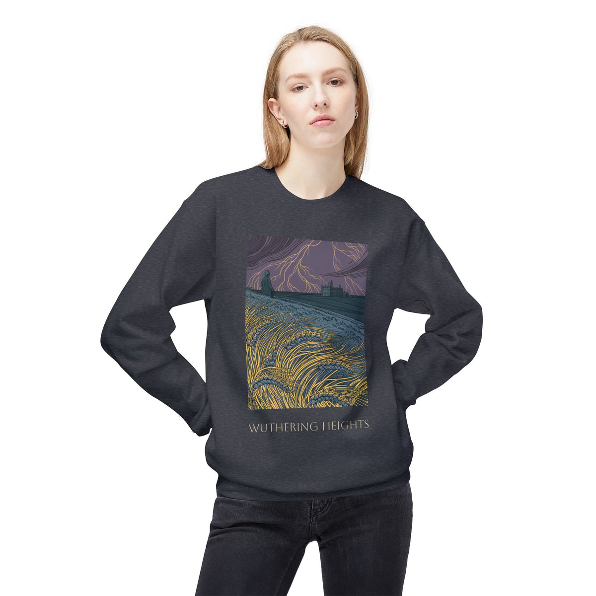 Wurthering Heights Crewneck Sweatshirt — Moorscape "I'd Marry the Storm Again"