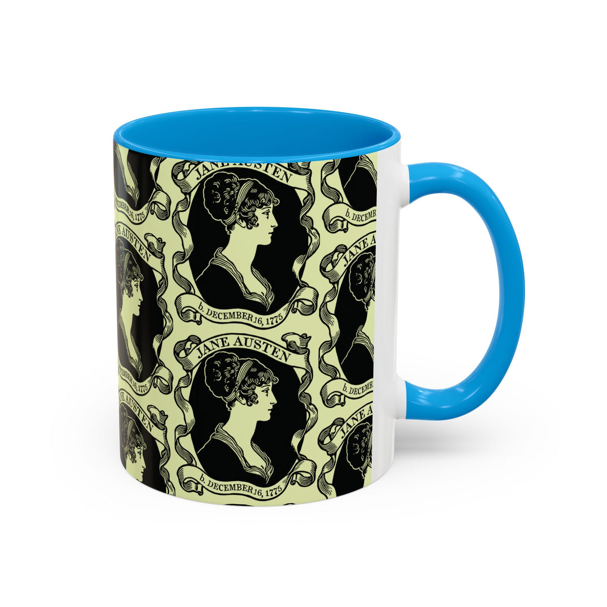 Jane Austen Cameo Pattern Coffee Mug — Literary Tea & Coffee Cup (11oz/15oz)