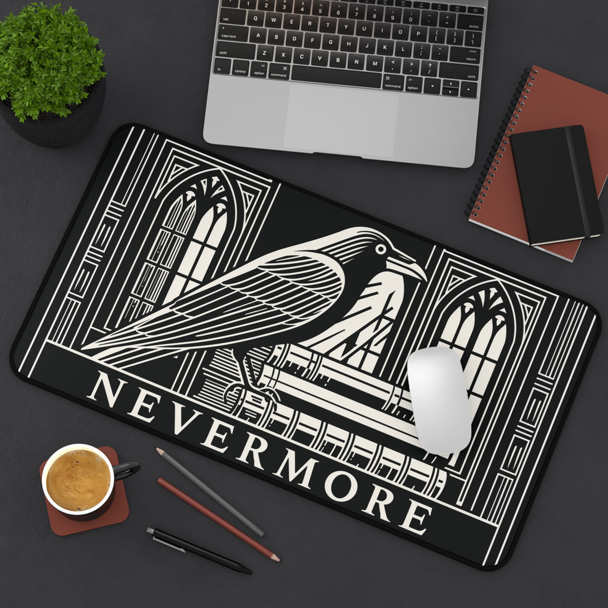 Nevermore Raven Illustration Desk Mat | Gothic Poe Library Design