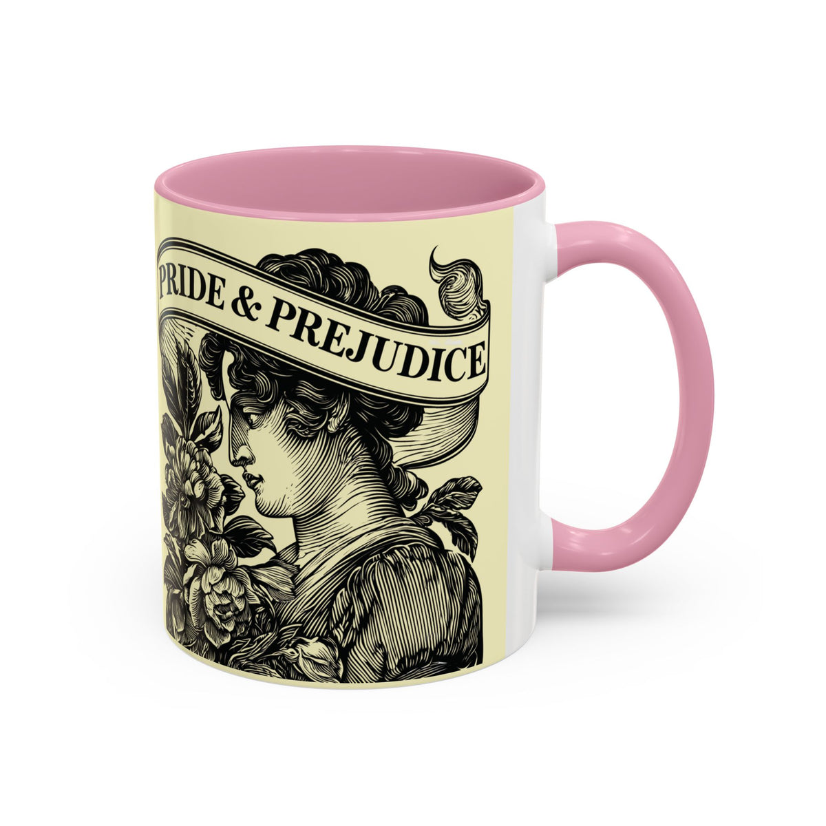 Pride & Prejudice Vintage Floral Mug — “Pride & Prejudice” Ceramic Book Lover Mug (11oz/15oz)