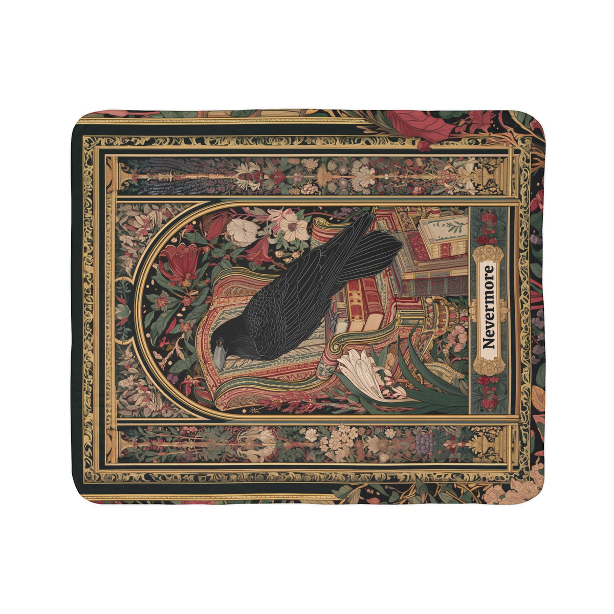 "Nevermore" Raven Artwork Fleece Blanket | Gothic Poe Decor