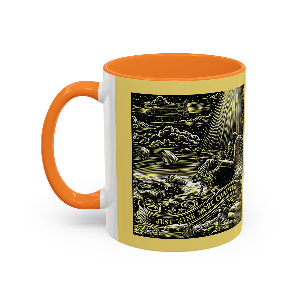 "Just One More Chapter" Under UFO Illustration Mug | Color Accent Coffee Cup