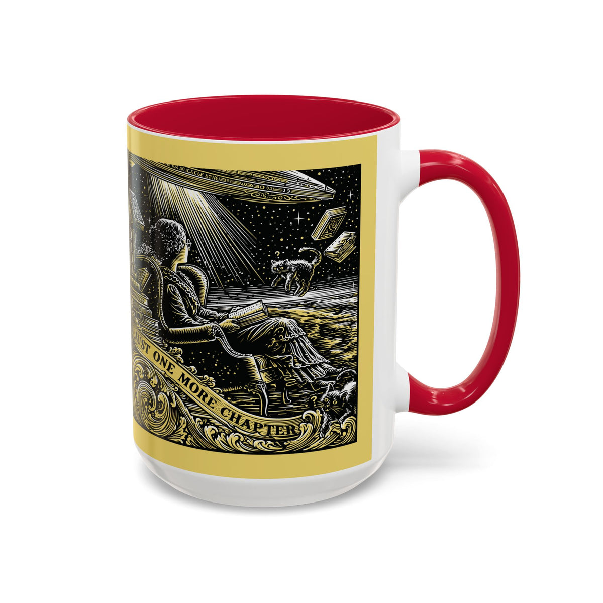 "Just One More Chapter" Under UFO Illustration Mug | Color Accent Coffee Cup