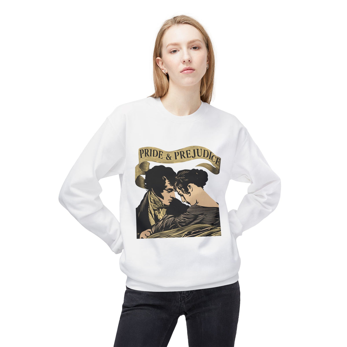 Sepia Toned Pride & Prejudice Crewneck Sweatshirt — Vintage Romance Literary Pullover