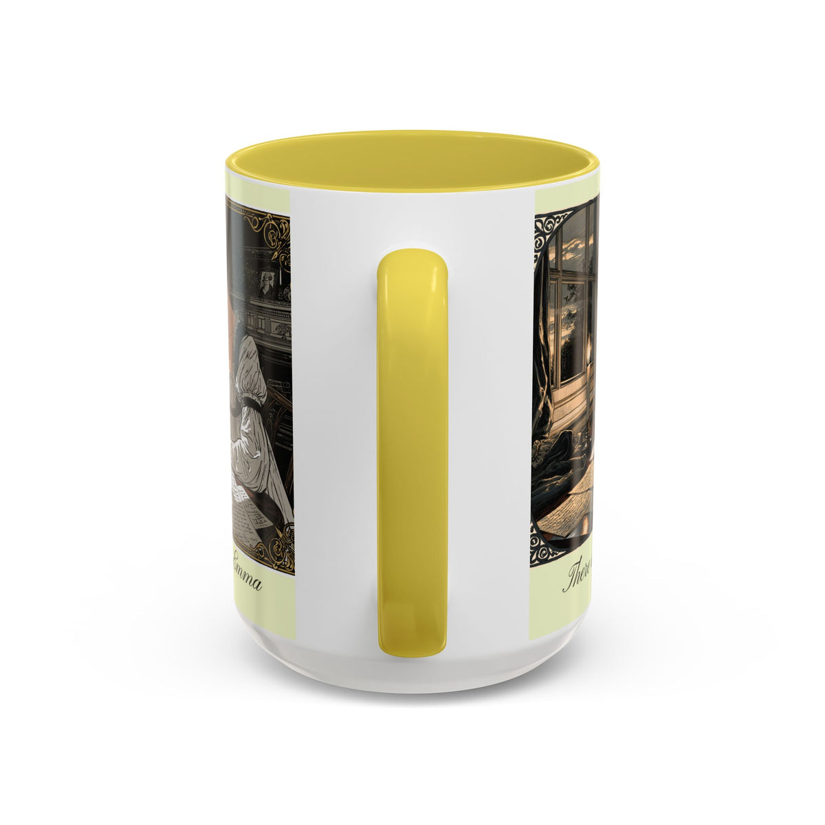 Regency Tea Quote Mug — 'Young Jane Austen Writing at Her Desk' Ceramic Coffee & Tea Cup (11oz/15oz)