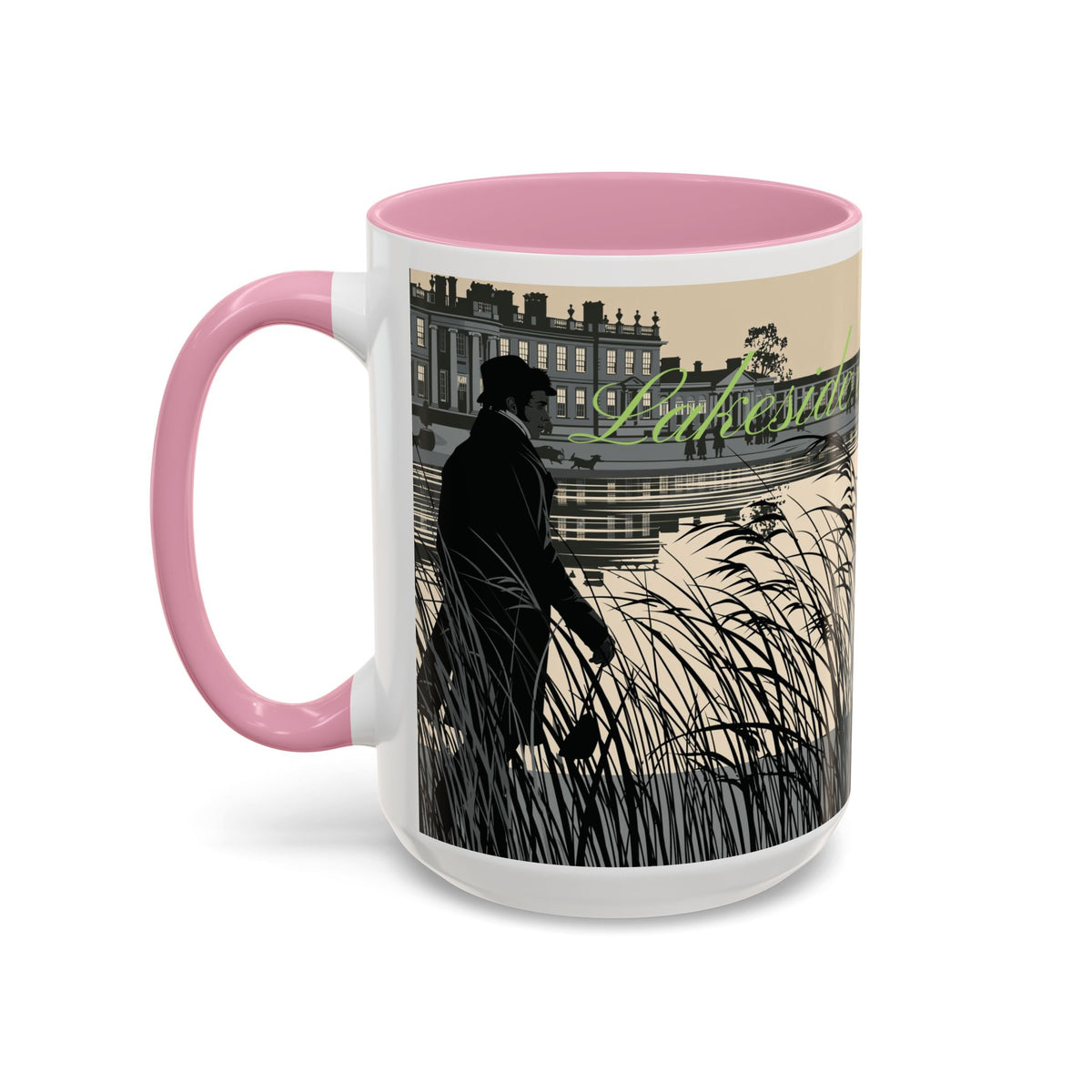 Strolling Lakeside with Mr. Darcy  —  Scenic Lakeside Vintage Gentleman Mug (11oz & 15oz)