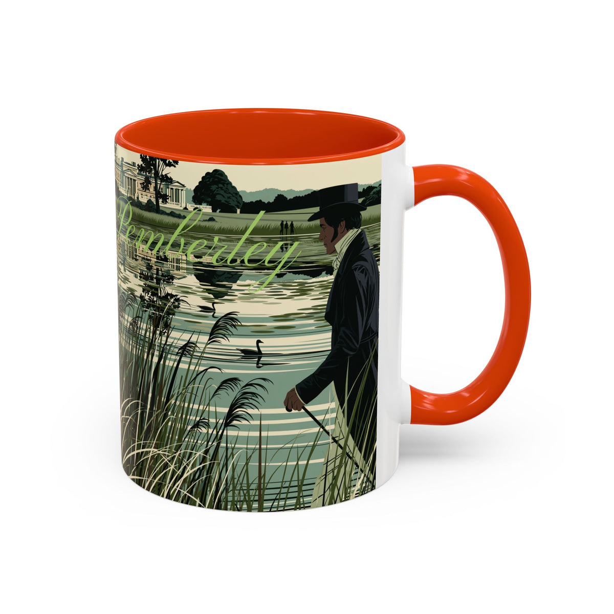 Strolling Lakeside with Mr. Darcy  —  Scenic Lakeside Vintage Gentleman Mug (11oz & 15oz)