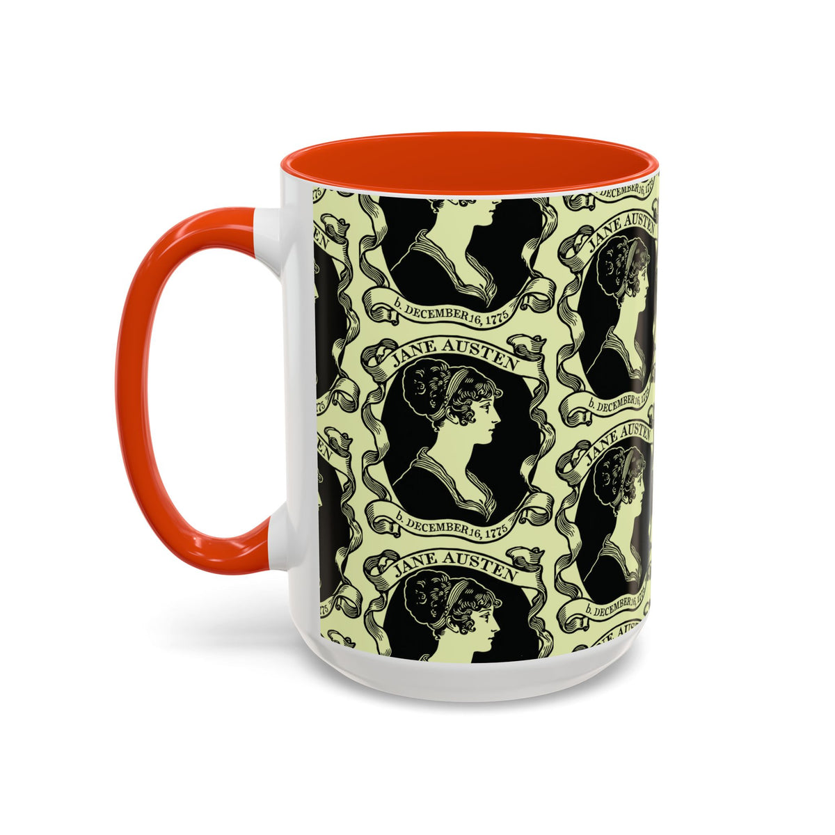 Jane Austen Cameo Pattern Coffee Mug — Literary Tea & Coffee Cup (11oz/15oz)
